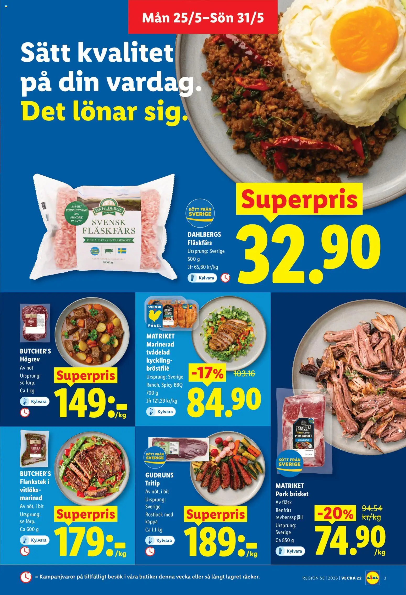 Lidl reklamblad aktuell från 25.05.2026 | Sida: 3 | Produkter: Revbensspjäll, Marinad, Kappa, Fläsk