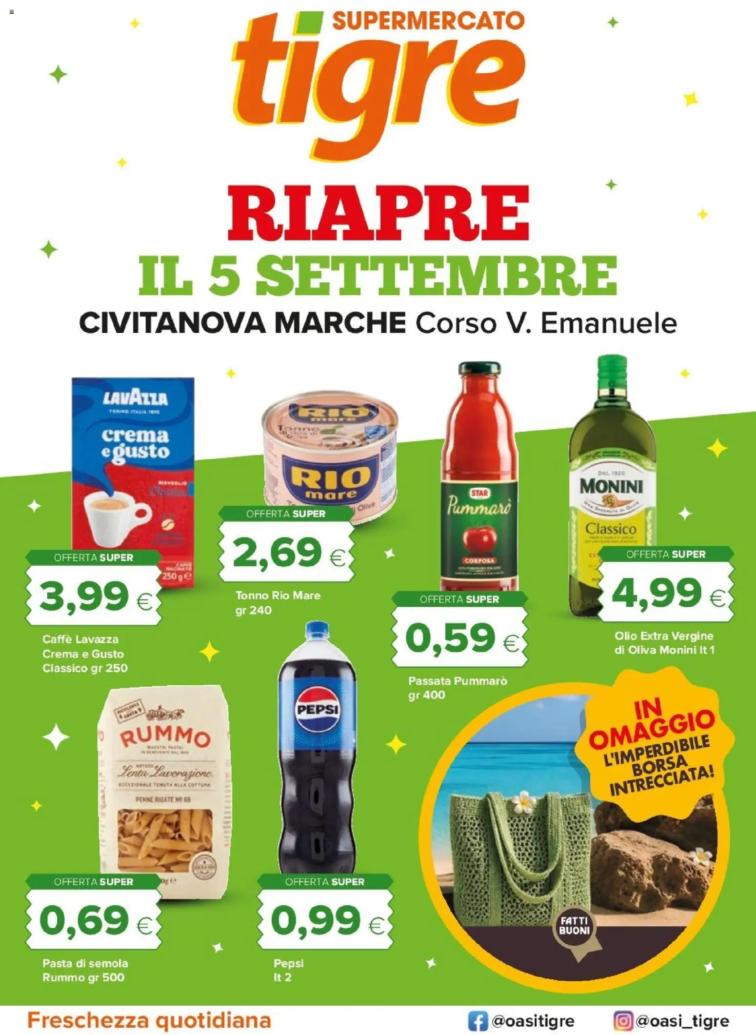 Volantino Tigre del 01/09/2026 | Pagina: 1 | Prodotti: Crema, Olio extra vergine, Lavazza, Pepsi