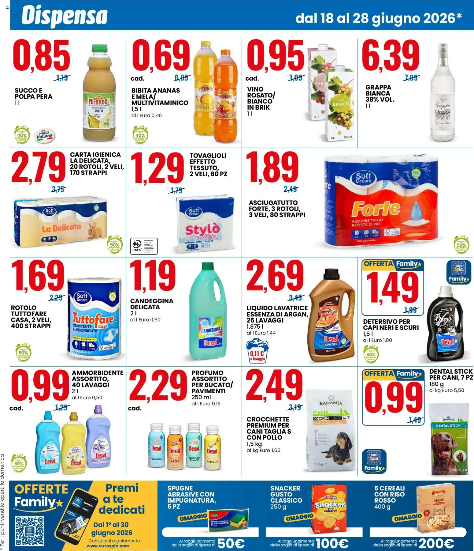 Volantino Eurospin del 18.06.2026 | Pagina: 5 | Prodotti: Succo, Vino, Crocchette, Pera