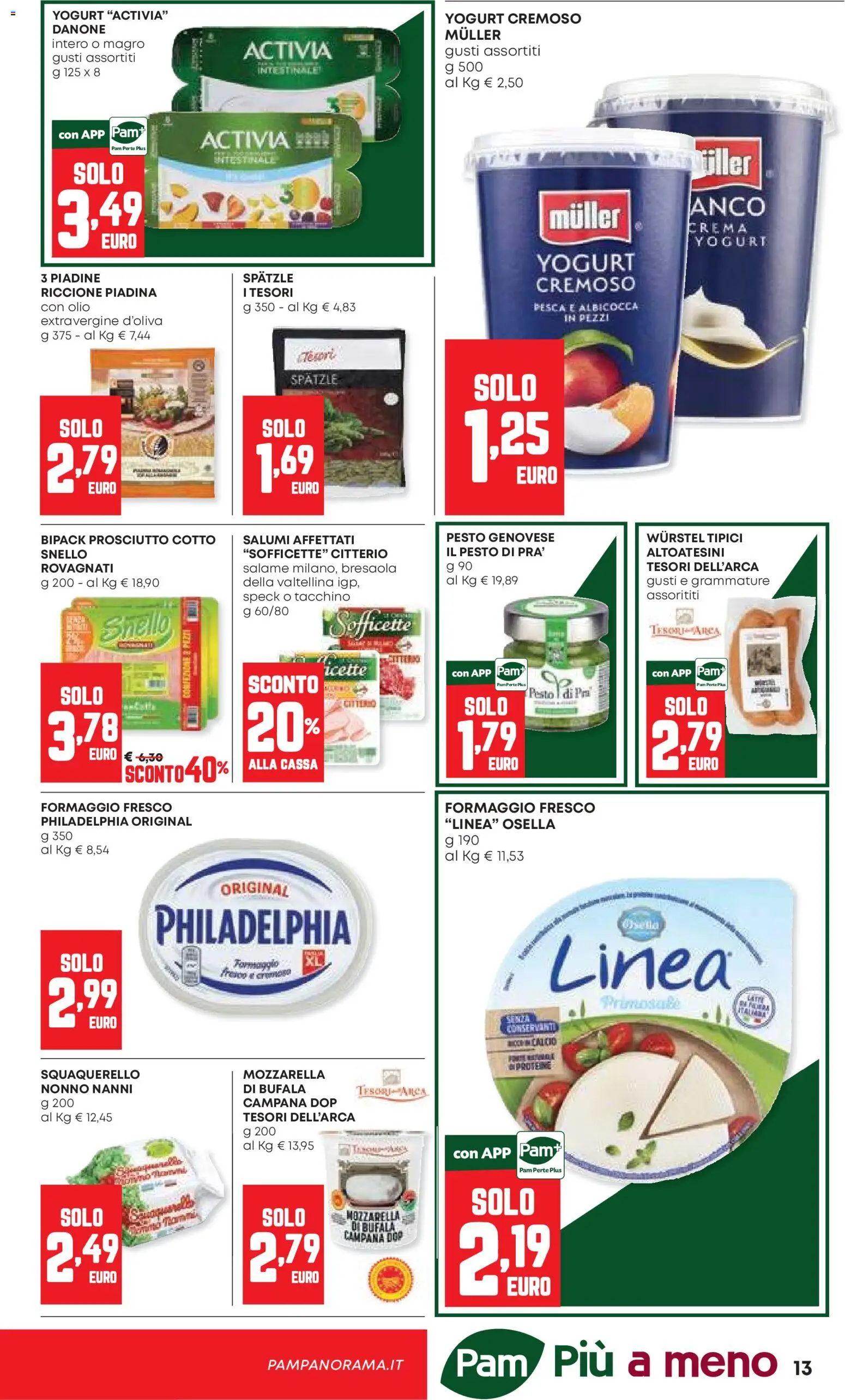 Volantino Panorama del 10/09/2026 | Pagina: 13 | Prodotti: Spatzle, Formaggio, Olio, Yogurt cremoso