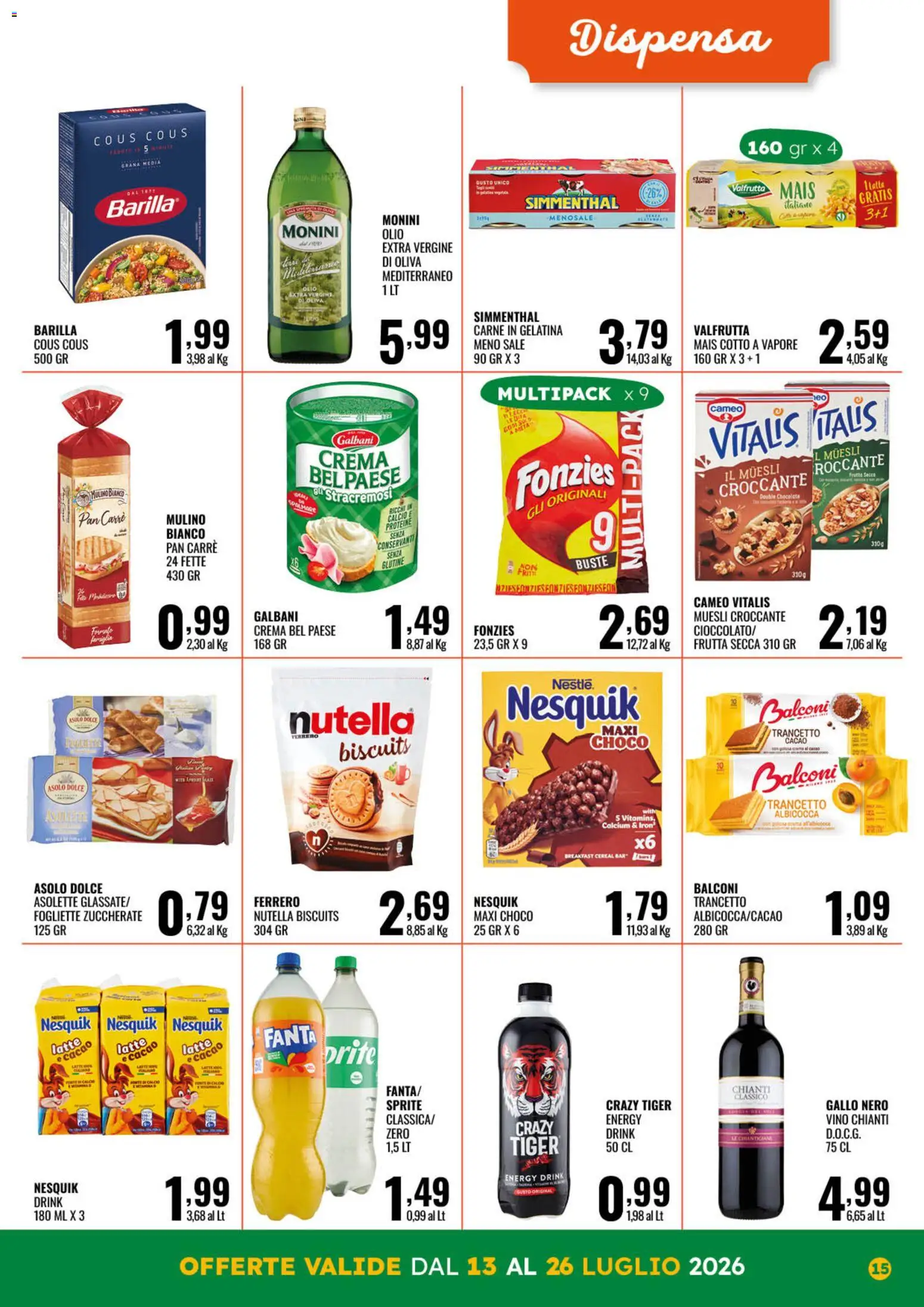 Volantino GECOP del 13/07/2026 | Pagina: 15 | Prodotti: Vino, Nutella, Mais, Cacao