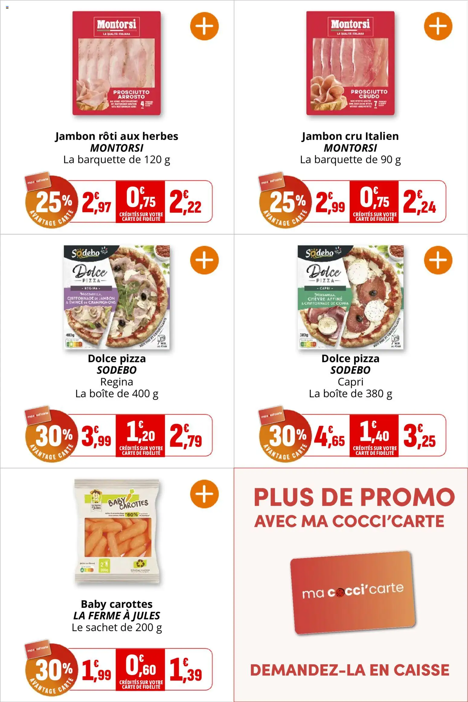 {H1} | Page: 8 | Produits: Carottes, Jambon Cru, Mozzarella, Jambon