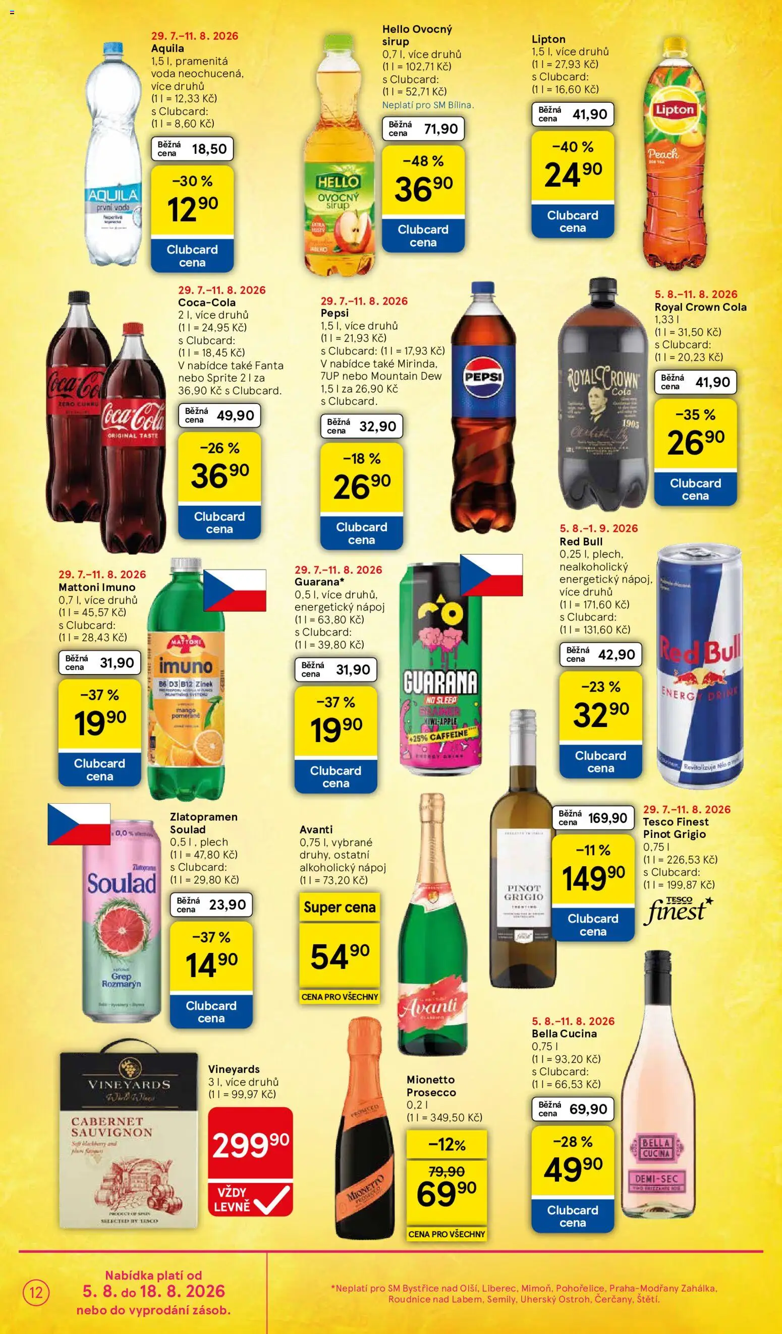 Tesco leták - Supermarket od 05.08.2026 | Strana: 12 | Produkty: Mattoni, Voda, Mountain Dew, Sirup