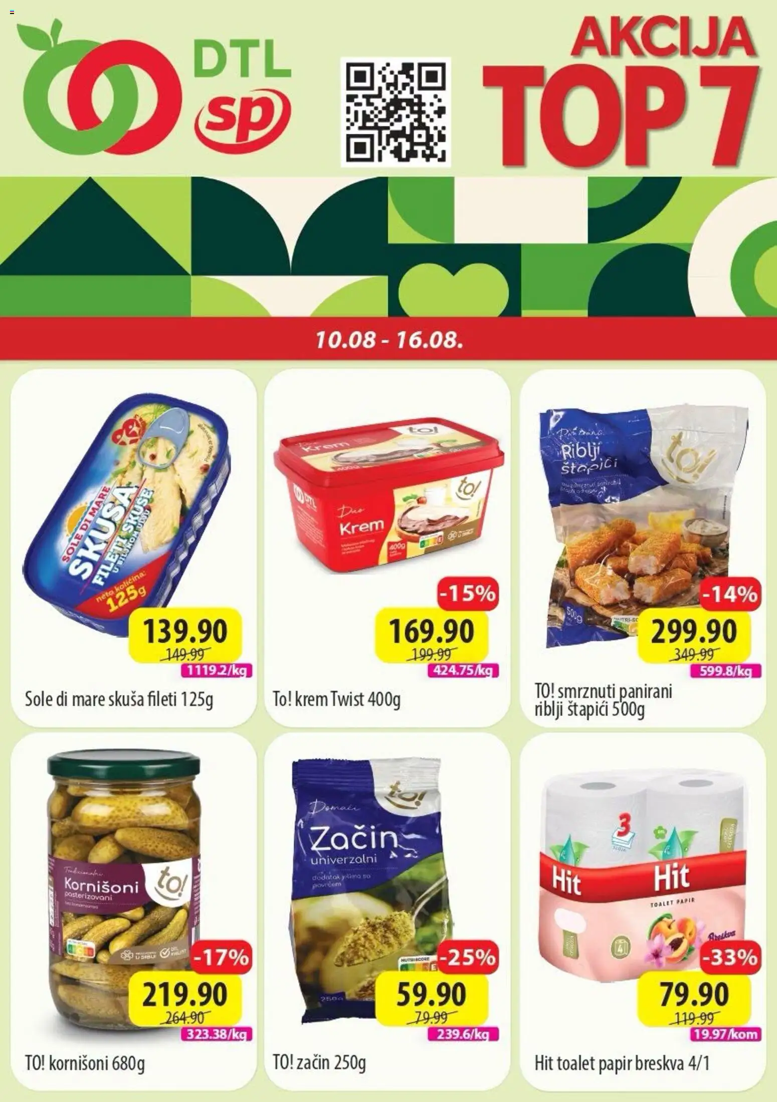 Senta Promet katalog - važi od 10.08.2026 | Strana: 1 | Proizvode: Riblji štapići, Skuša, Kornišoni, Breskva