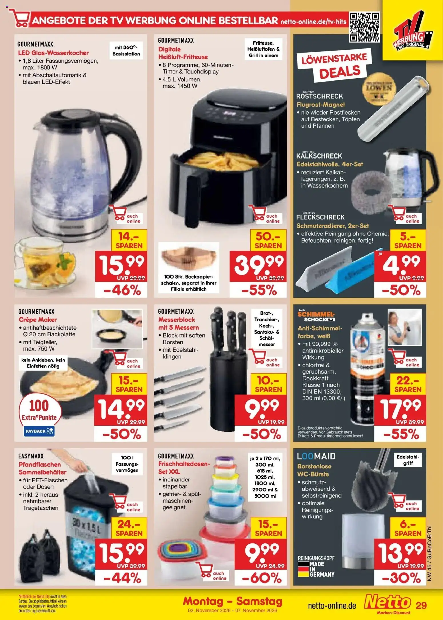 Netto Marken-Discount Prospekt Naumburg – gültig ab 02.11.2026 | Seite: 45 | Produkte: Grill, Brot, Schal, TV