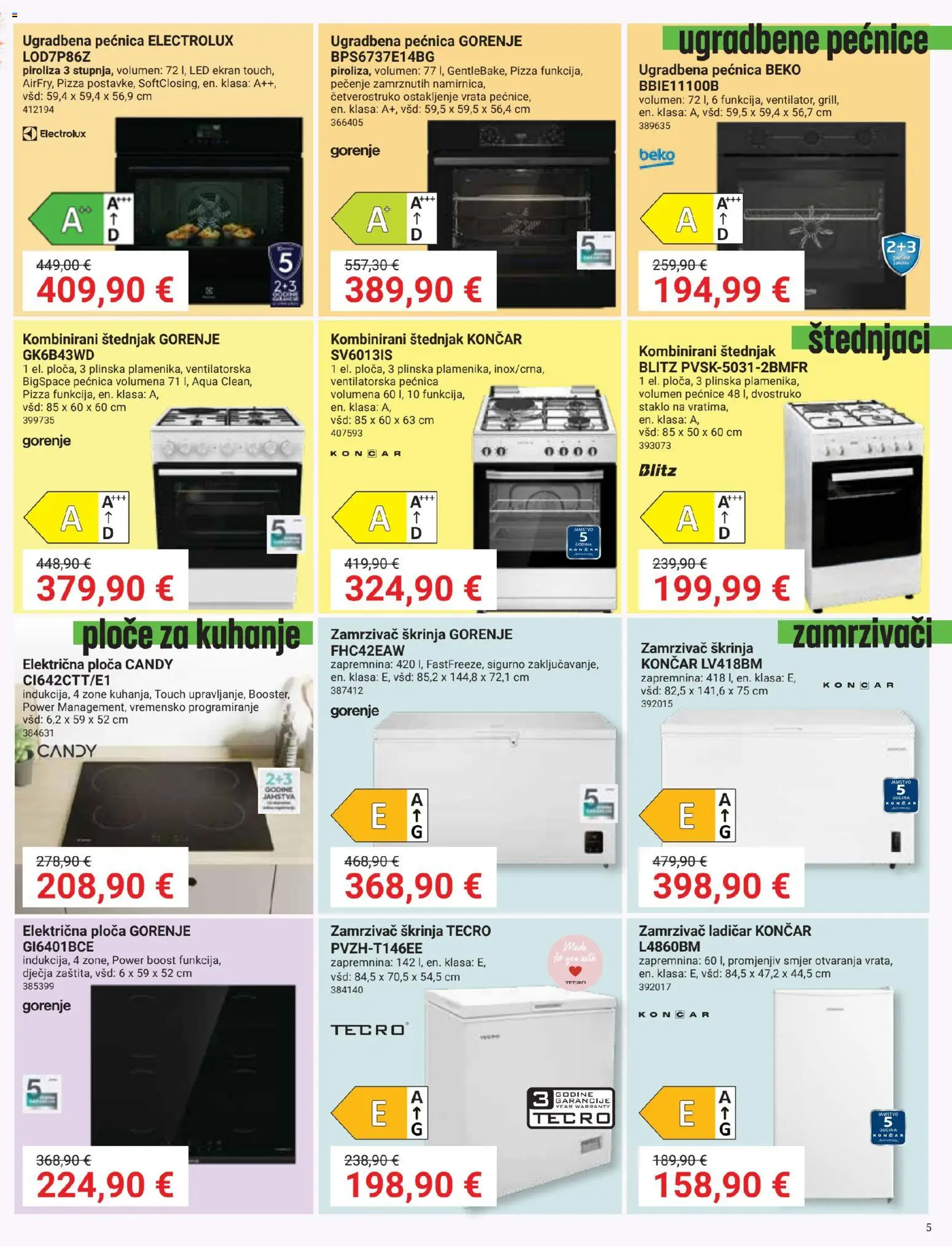Pevex katalog | vrijedi od 27.08.2026 | Stranica: 5 | Proizvodi: Led, Staklo, Zamrzivač, Štednjak