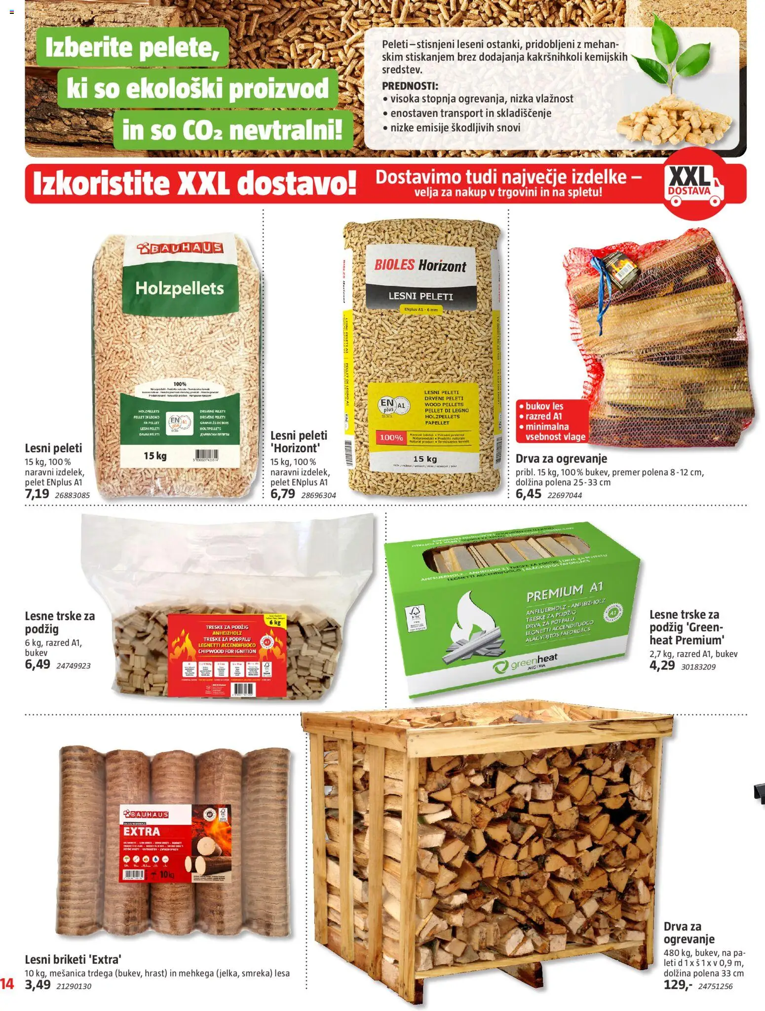 Novi Bauhaus katalog ponudbe – veljaven od 02.09.2026 | Stran: 14 | Izdelki: Lesni briketi, Briketi