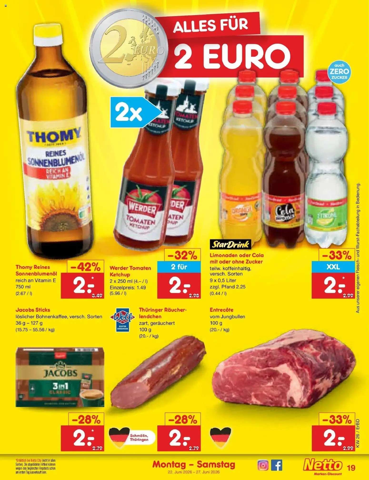 Netto Marken-Discount Prospekt Weimar – gültig ab 22.06.2026 | Seite: 27 | Produkte: Cola, Tomaten, Entrecote, Zucker