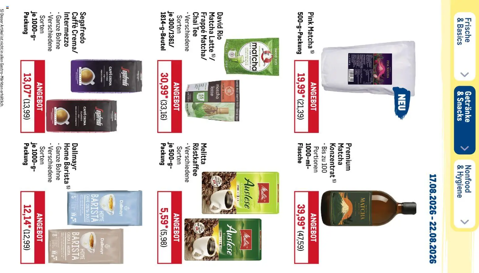 Metro NonFood-Angebote – gültig ab 17.08.2026 | Seite: 17 | Produkte: Melitta, Dallmayr, Tee, Segafredo