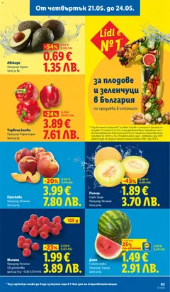 Преглед на Диня, Диня с малко семки, произход Турция - Офертите са валидни от 18.05.2026 | Страница: 63