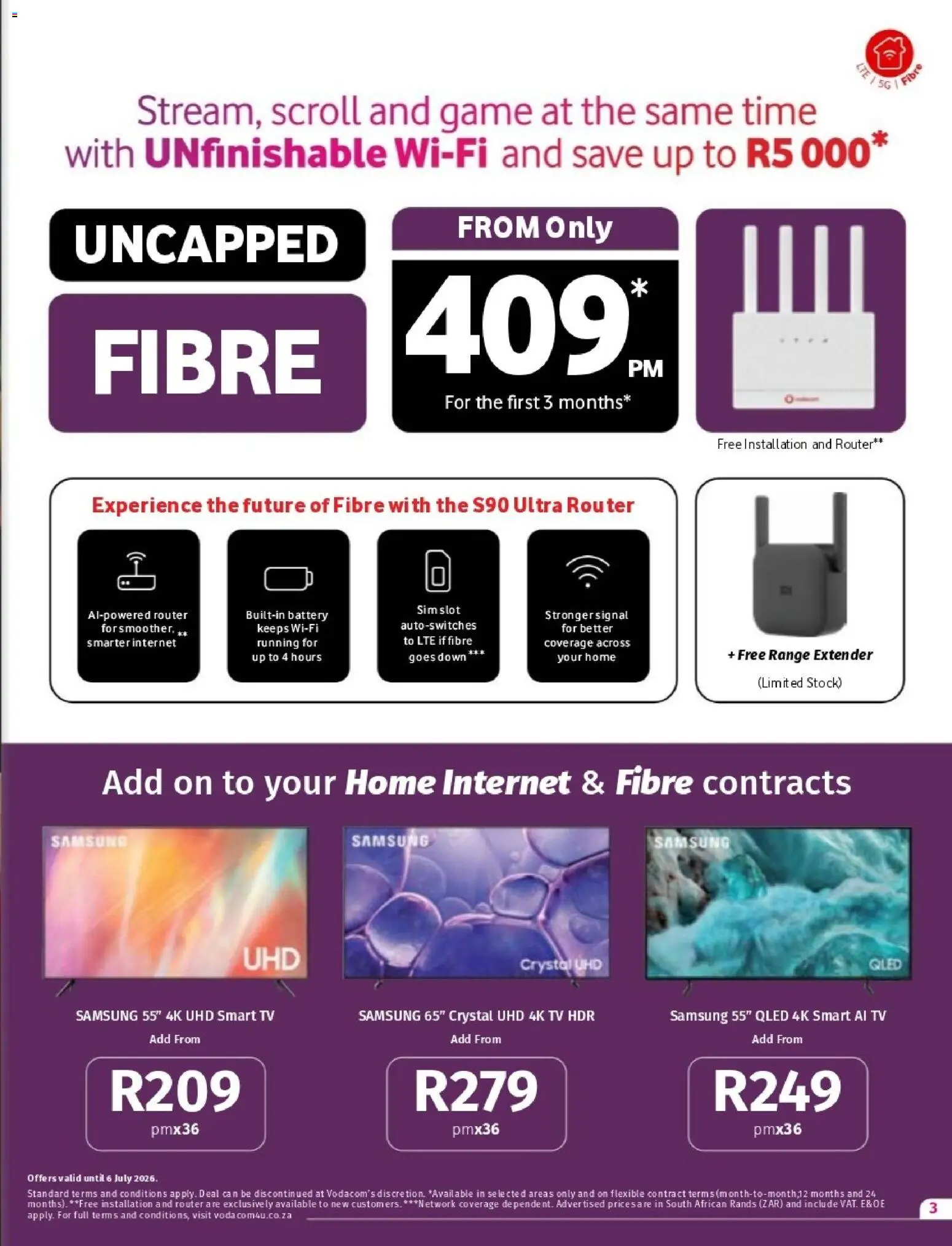 New Vodacom catalogue – valid from 09.06.2026 | Page: 3 | Products: Router, TV, Battery, Stock