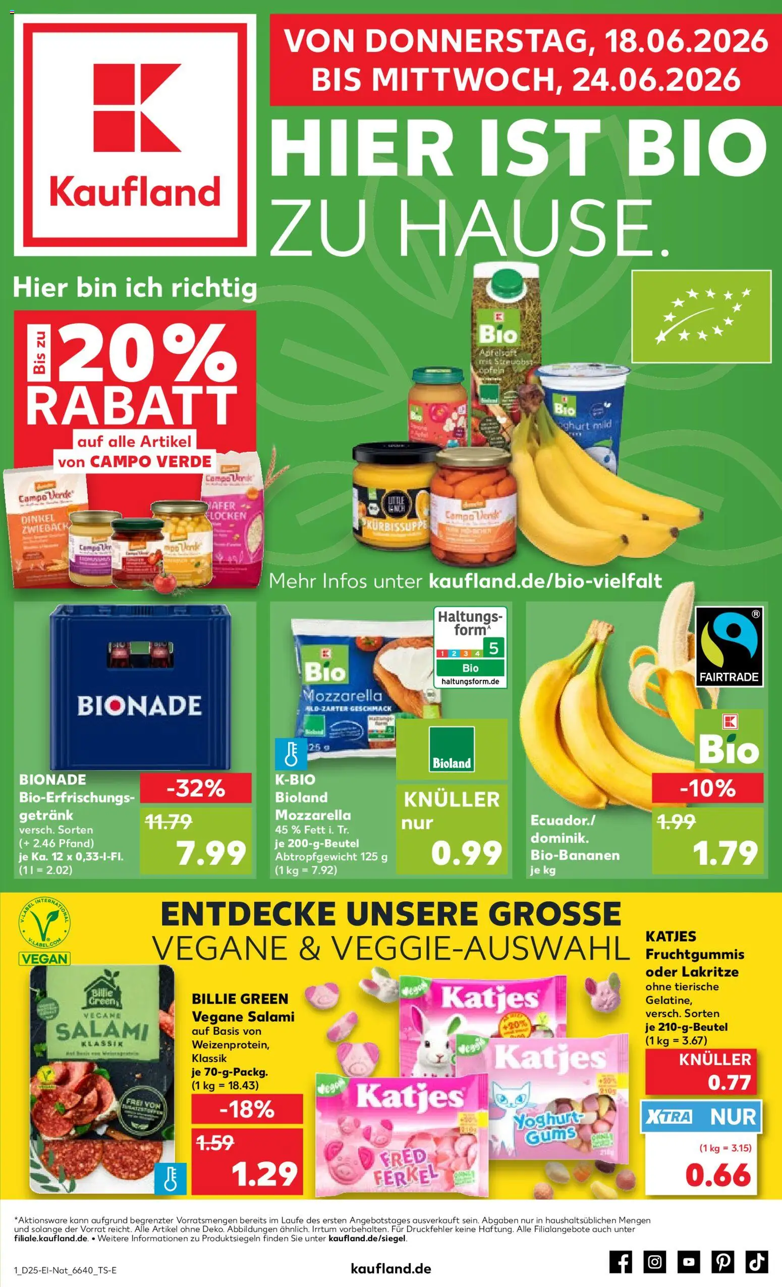 Kaufland Prospekt Speyer – gültig ab 18.06.2026 | Seite: 1 | Produkte: Mozzarella, Katjes, Bionade, Flocken