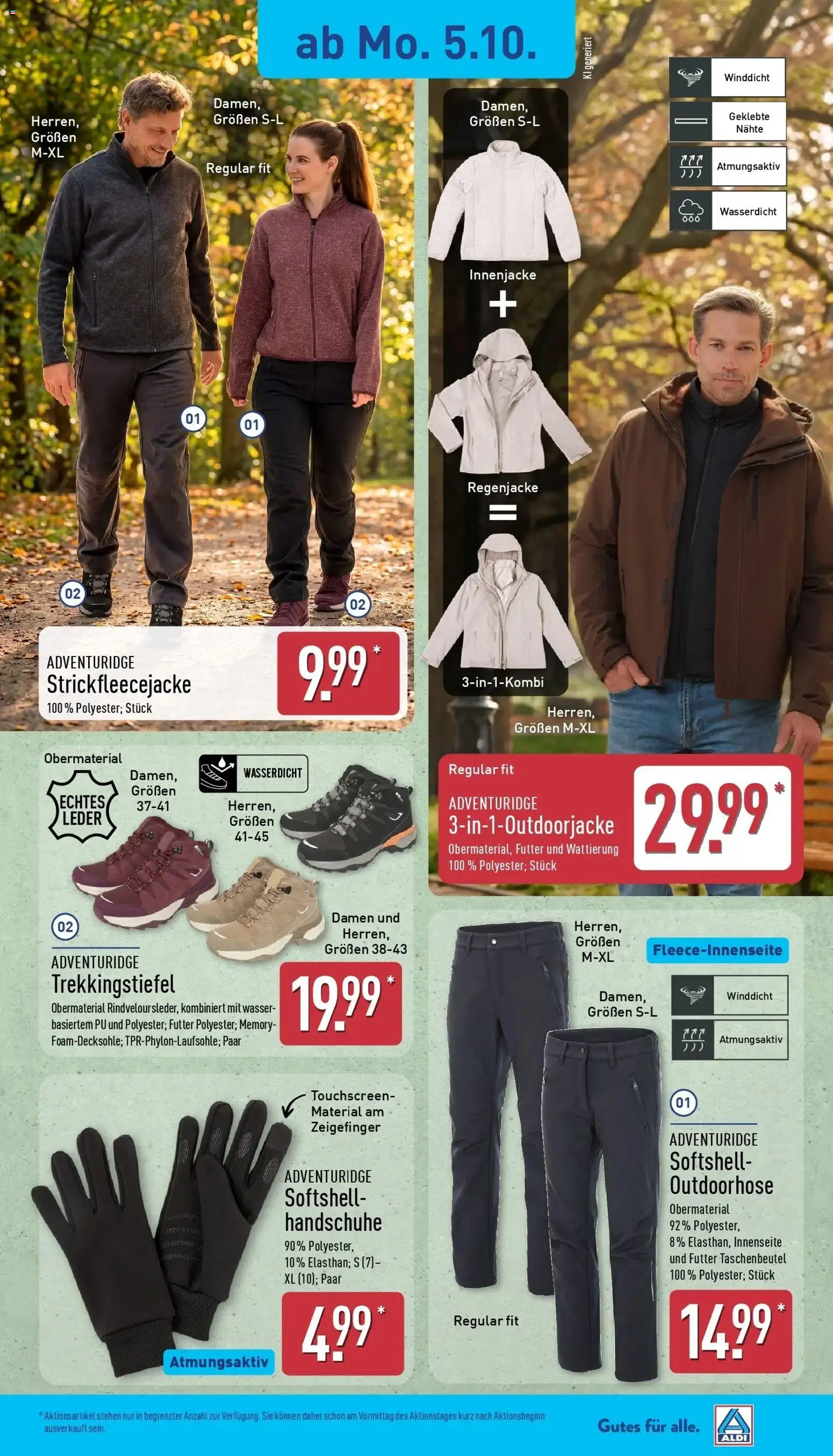 Aldi Aktueller Prospekt (ab 05.10.2026) » Angebote Online | Seite: 23 | Produkte: Regenjacke, Wasser, Handschuhe