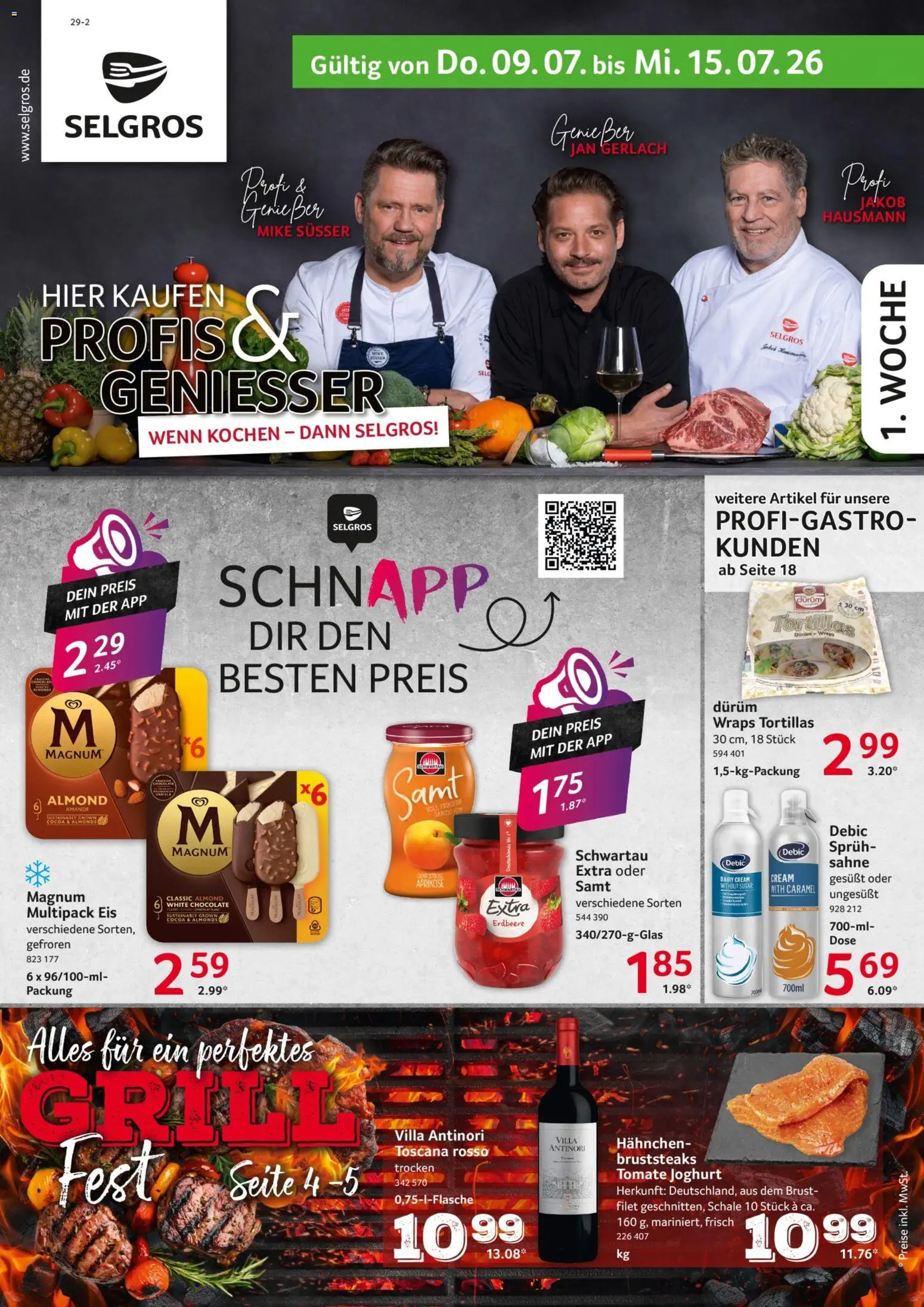 Selgros Prospekt – gültig ab 09.07.2026 | Seite: 1 | Produkte: Grill, Hahnchen, Joghurt, Sahne