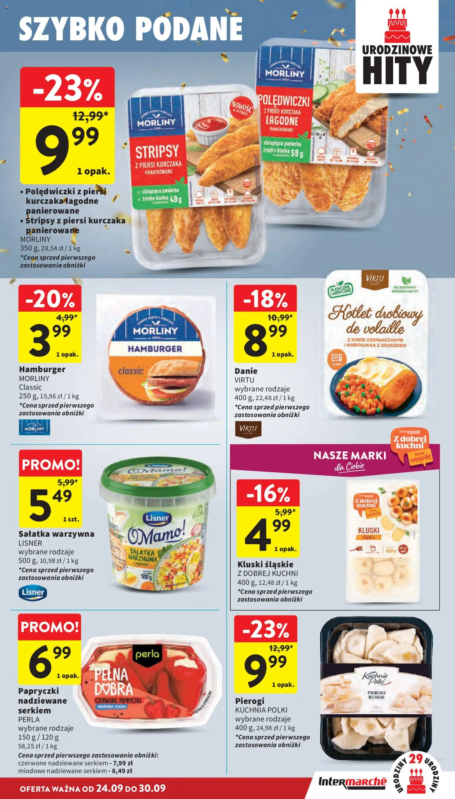 Intermarche gazetka od 24.09.2026 | Strona: 23 | Produkty: Mięso, Kluski śląskie, Sałatka warzywna, Marchewka z groszkiem