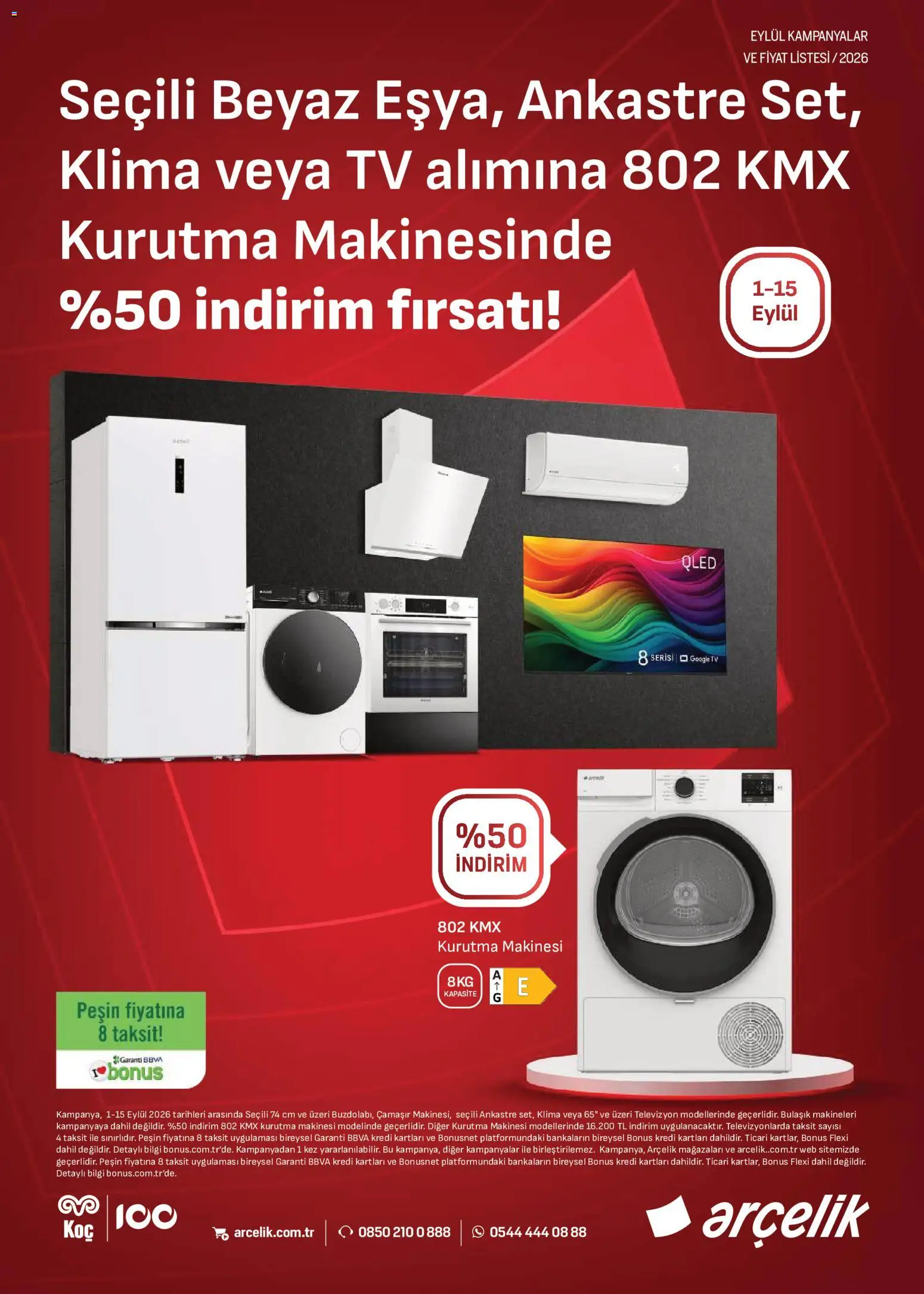 Arçelik Katalog - 01 Eylül 2026 tarihinden itibaren geçerlidir | Sayfa: 1 | Ürünler: Kurutma makinesi, TV, Televizyon, Klima