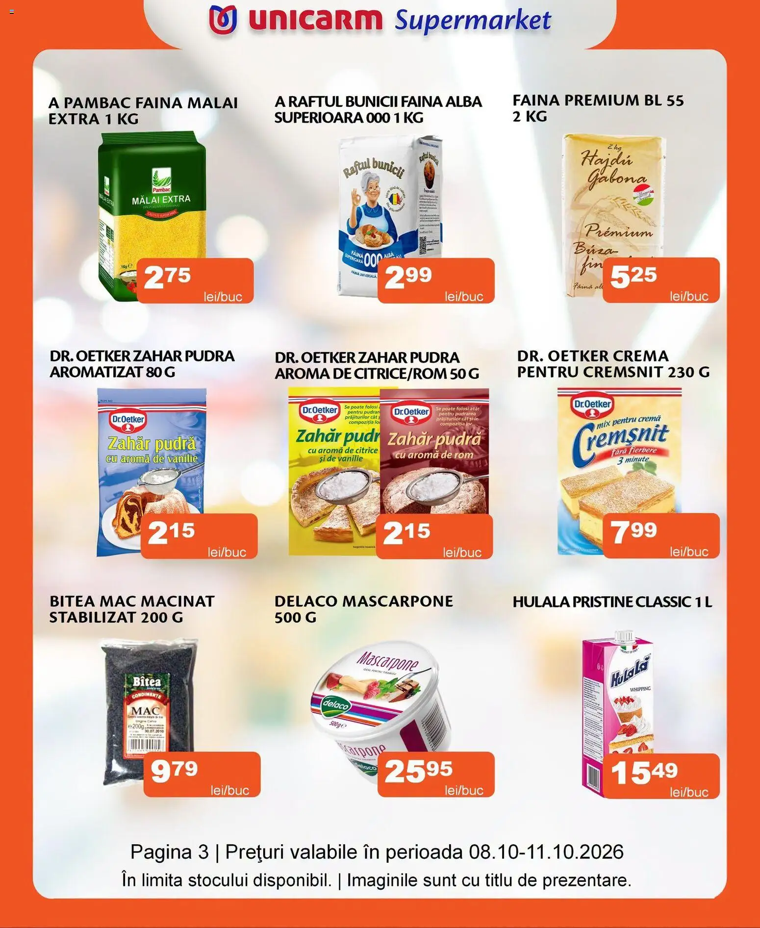 Noul catalog Unicarm – valabil de la 08.10.2026 | Pagină: 10 | Produse: Alba, Rom, Mascarpone, Zahăr