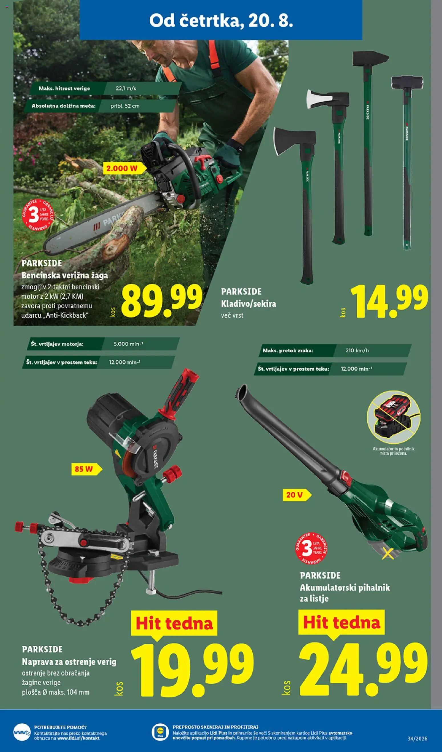 Novi Lidl katalog ponudbe – veljaven od 20.08.2026 | Stran: 27 | Izdelki: Verižna žaga, Akumulator, Polnilnik