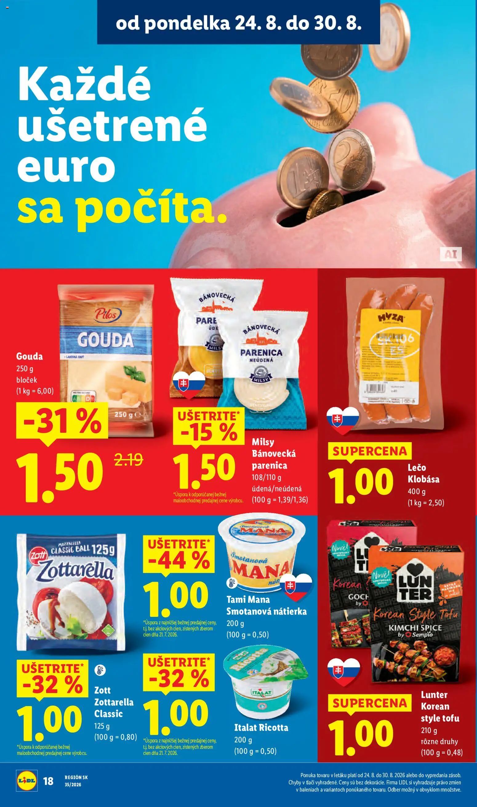 Nové Lidl akcie – leták je platný od 24.08.2026 | Strana: 30 | Produkty: Gouda, Tofu, Nátierka, Ricotta