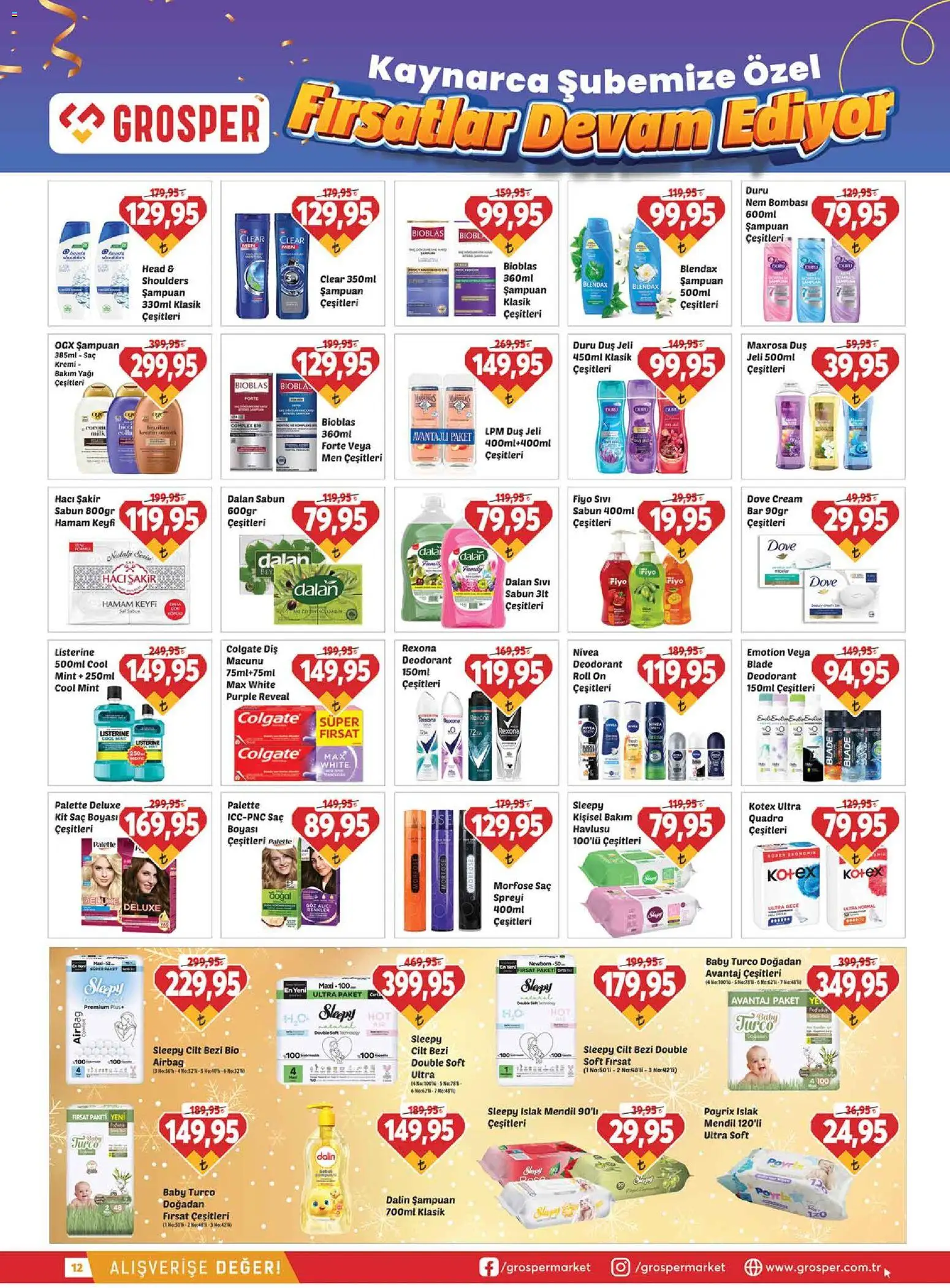 Grosper Katalog - 17.06.2026 tarihinden itibaren geçerlidir | Sayfa: 12 | Ürünler: Mendil, Şampuan, Sabun, Deodorant