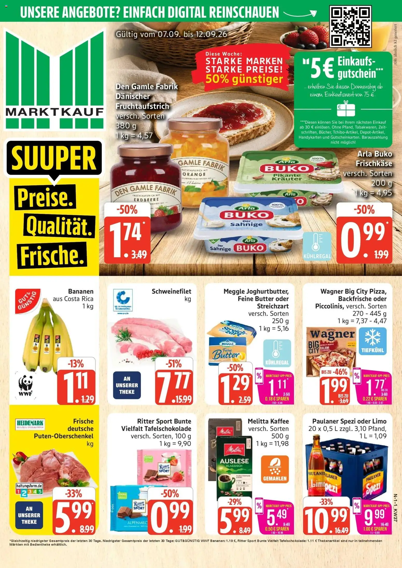Marktkauf Prospekt Buxtehude (ab 07.09.2026) » Angebote online | Seite: 1 | Produkte: Melitta, Paulaner spezi, Bananen, Salami