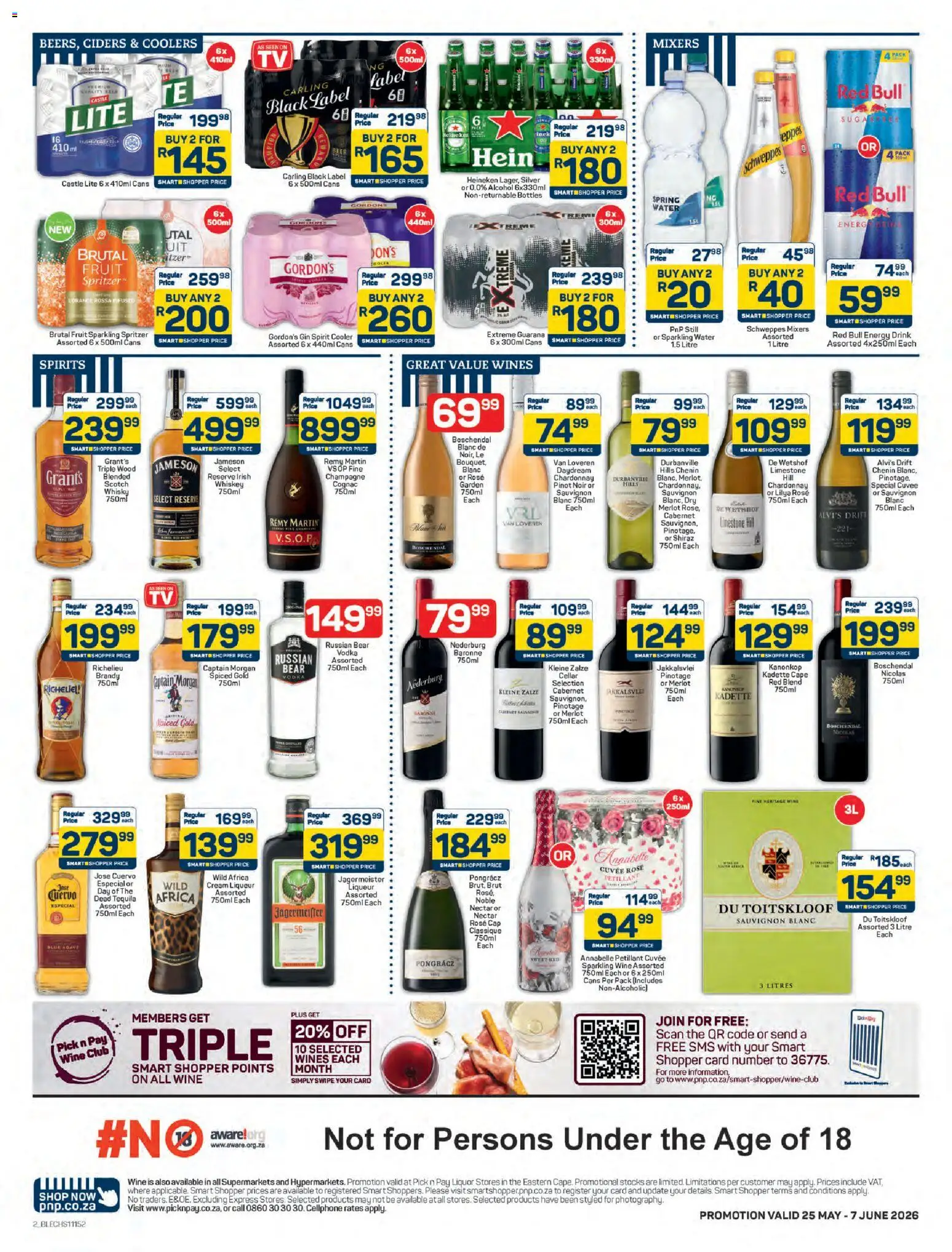 New Pick n Pay catalogue – valid from 25.05.2026 | Page: 2 | Products: Cooler, Gin, Whiskey, Ensalada de quino