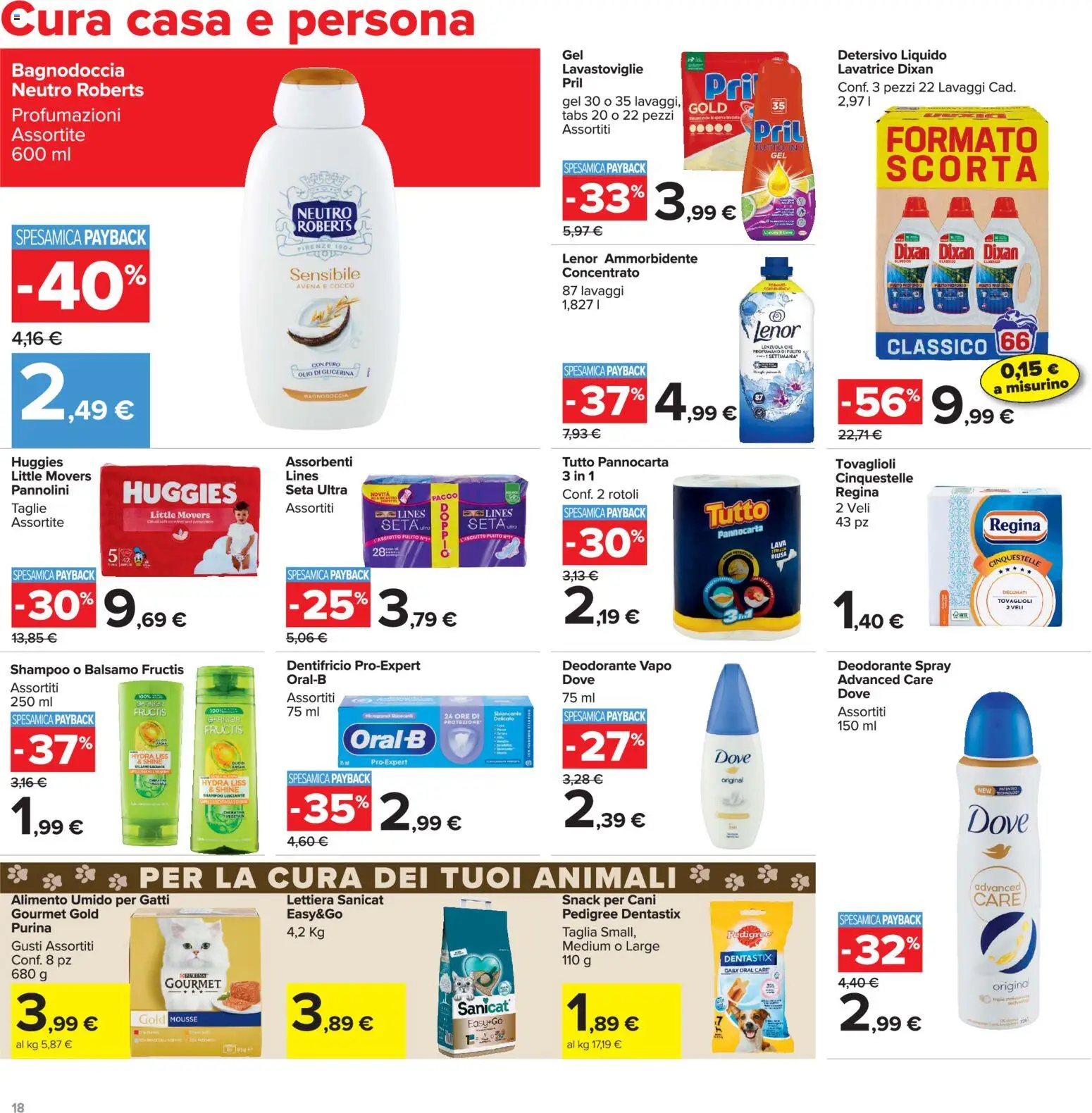 Volantino Carrefour del 16.06.2026 | Pagina: 18 | Prodotti: Pannolini, Deodorante, Dentifricio, Lenzuola