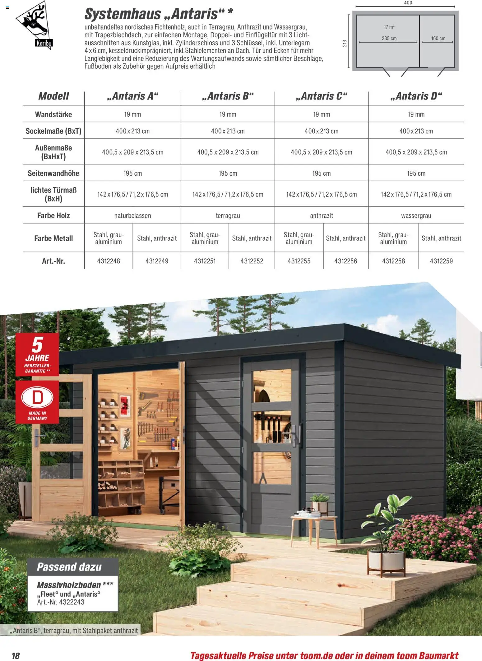 Toom Baumarkt Gartenhäuser & Carports 2026 – gültig ab 20.02.2026 | Seite: 18 | Produkte: Tür