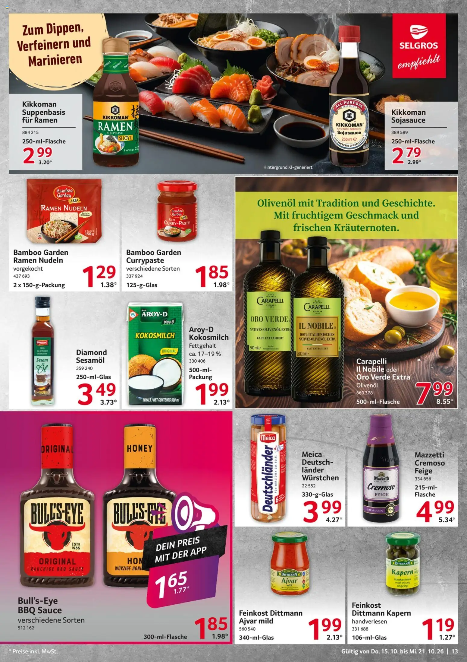 Selgros Prospekt – gültig ab 15.10.2026 | Seite: 13 | Produkte: Olivenol, Meica, Kokosmilch, Nudeln