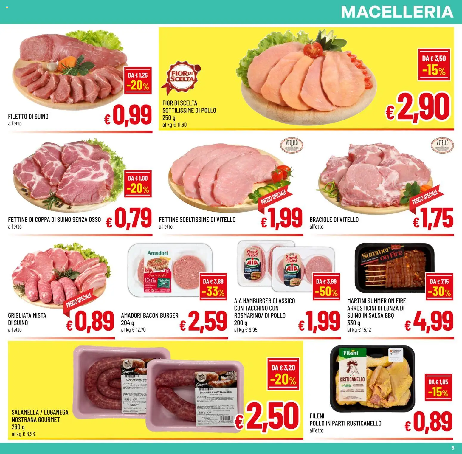 Volantino A&O del 22/07/2026 | Pagina: 5 | Prodotti: Salamella, Pollo, Suino, Hamburger