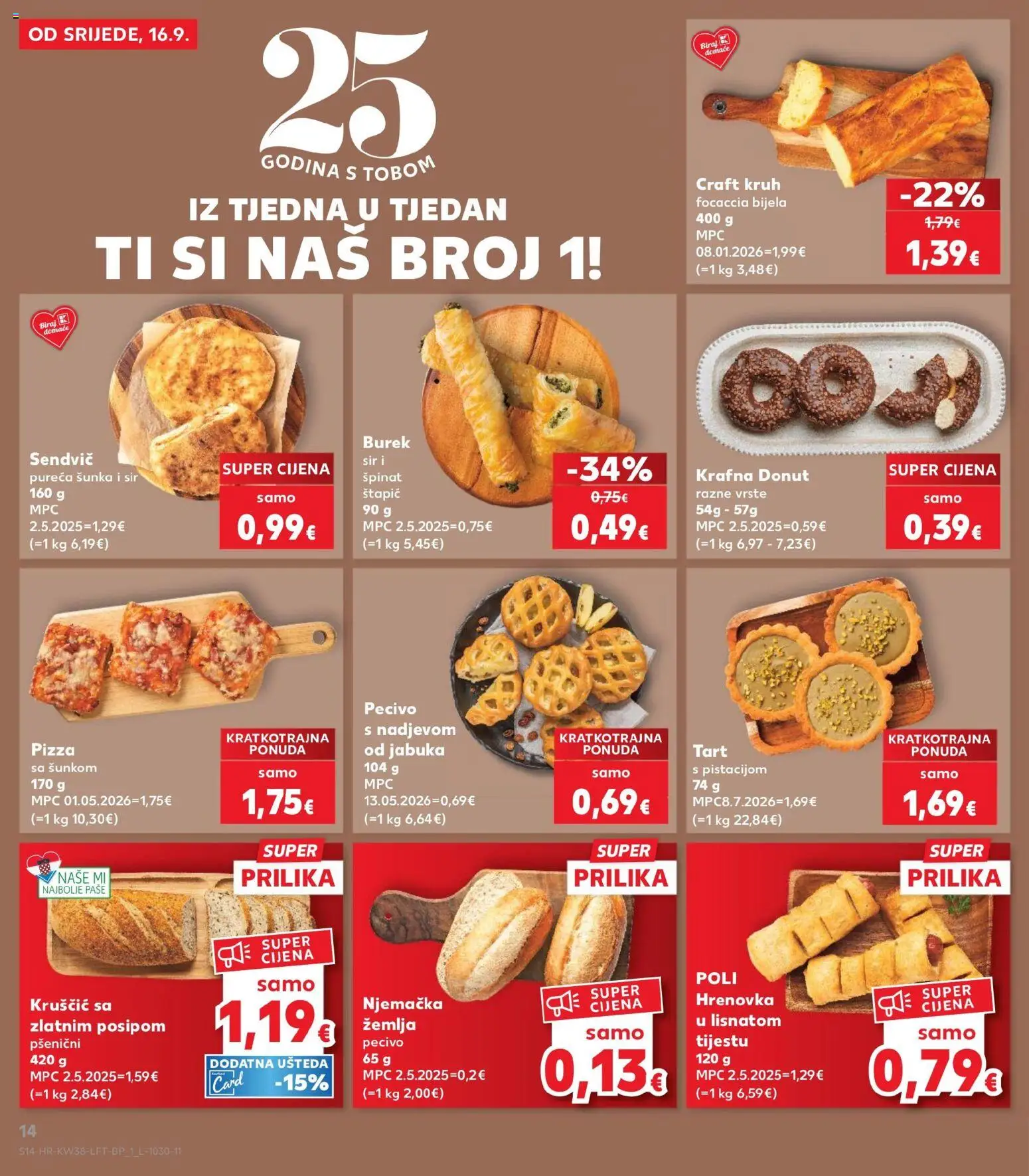Kaufland HR akciós ujság - amely érvényes a következő dátumtól: 2026.09.16. | Oldal: 14 | Termékek: Burek, Focaccia, Pizza