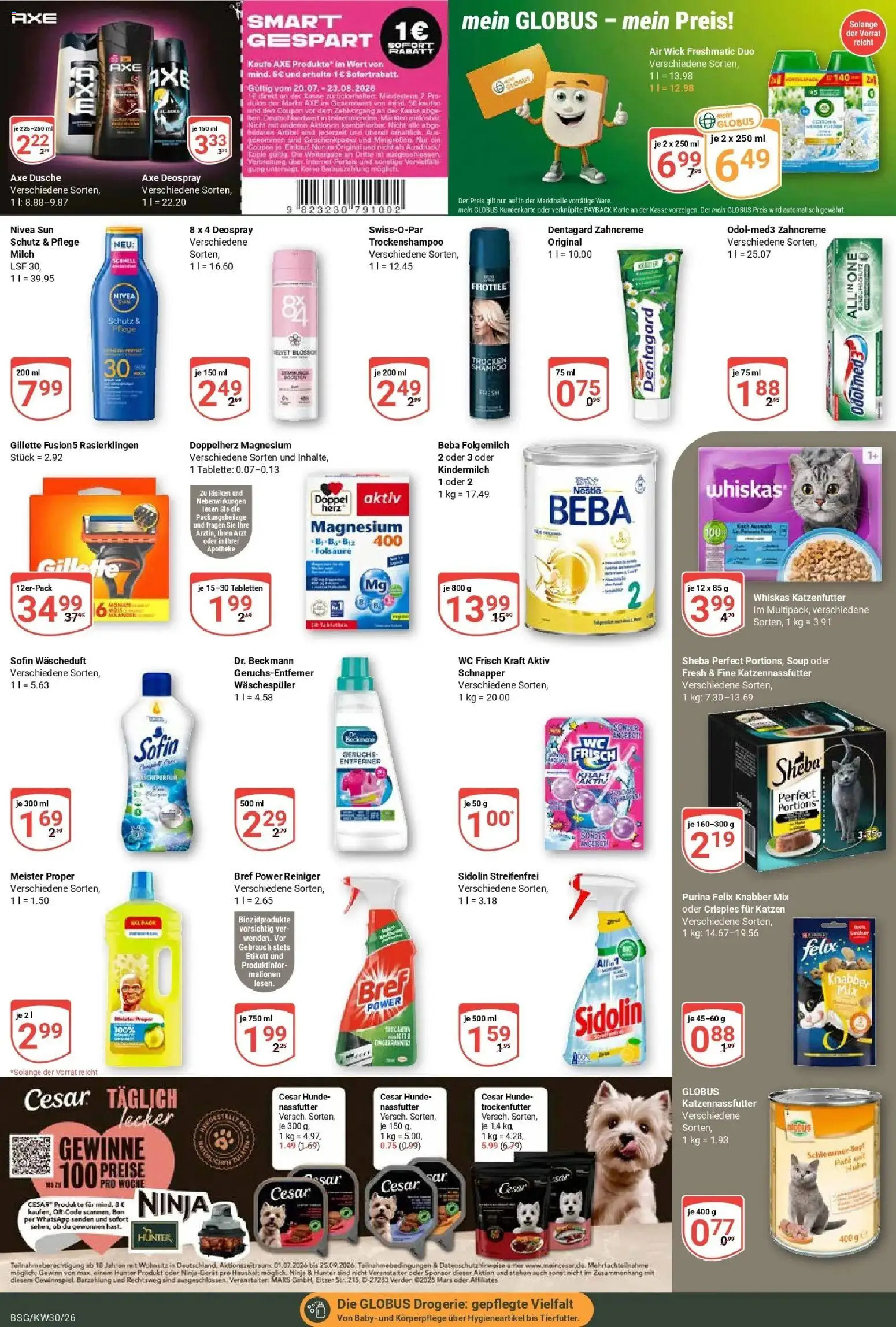 Globus Prospekt Braunschweig – gültig ab 20.07.2026 | Seite: 17 | Produkte: Milch, Mars, Wc frisch, Axe