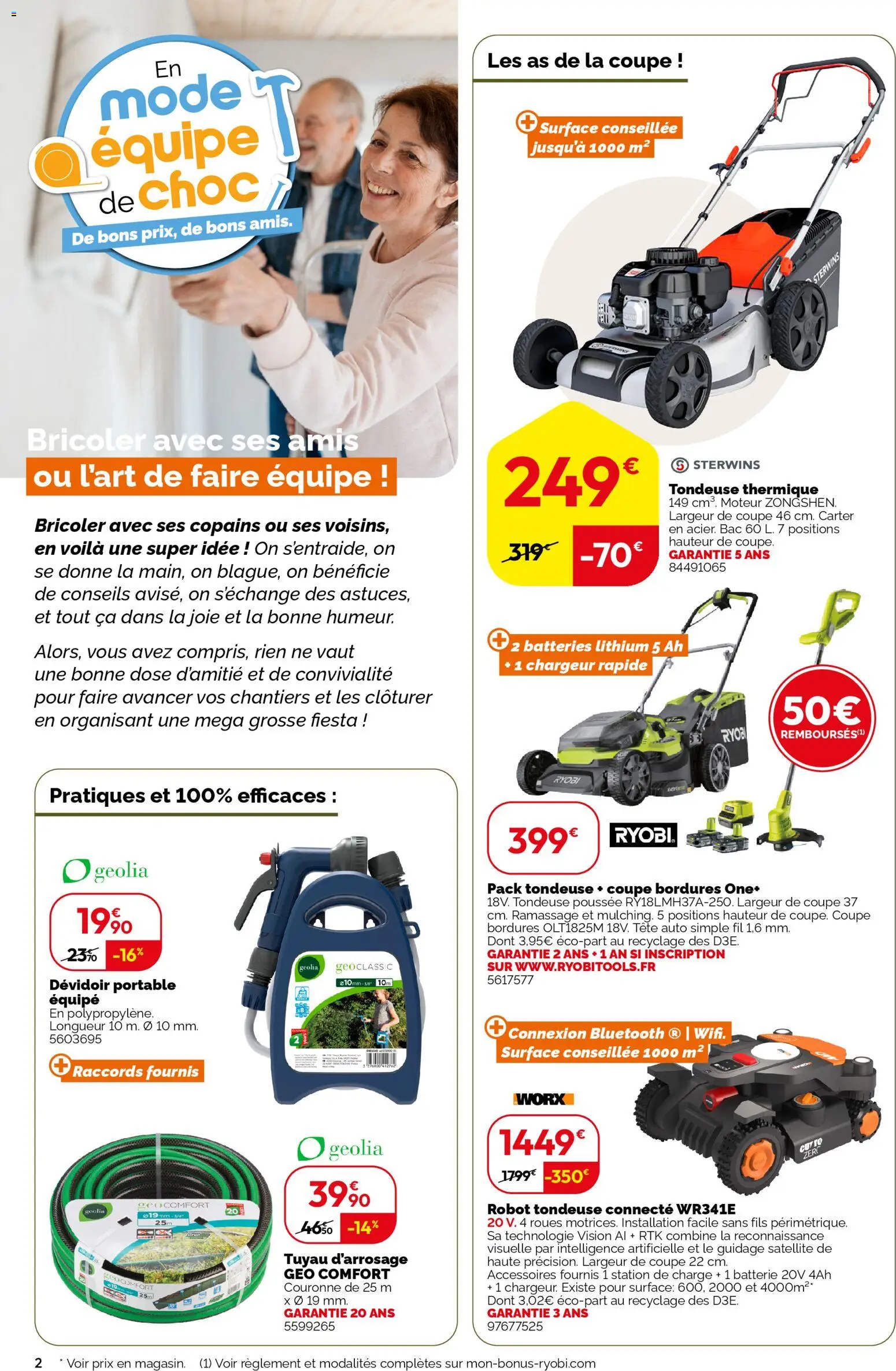 {H1} | Page: 2 | Produits: Satellite, Tondeuse, Tuyau d’arrosage, Batterie