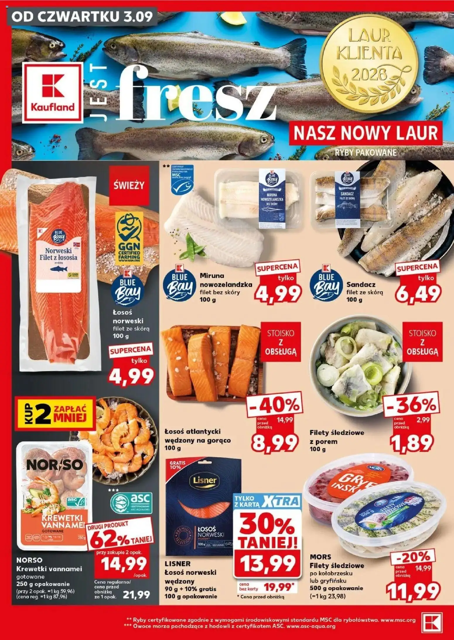 Kaufland gazetka - Mocny start od 07.09.2026 - od jutra PDF | Strona: 16 | Produkty: Miruna, Krewetki vannamei, Filet z łososia, Owoce