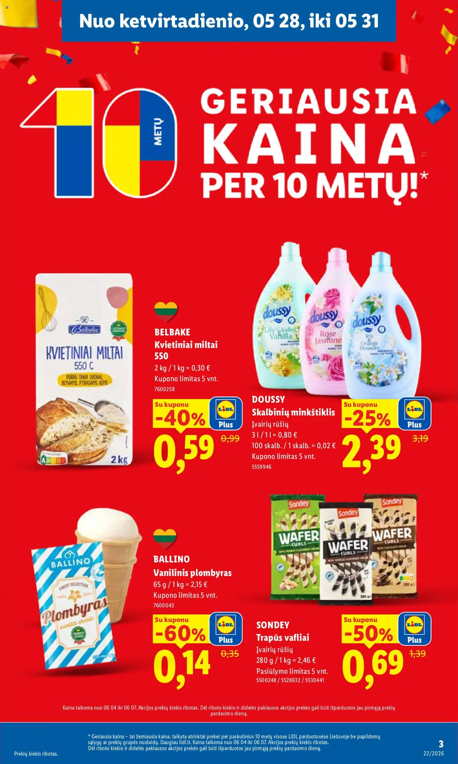 LIDL akcijos nuo 25.05.2026 | Puslapis: 3 | Prekių: Plombyras, Miltai, Vafliai