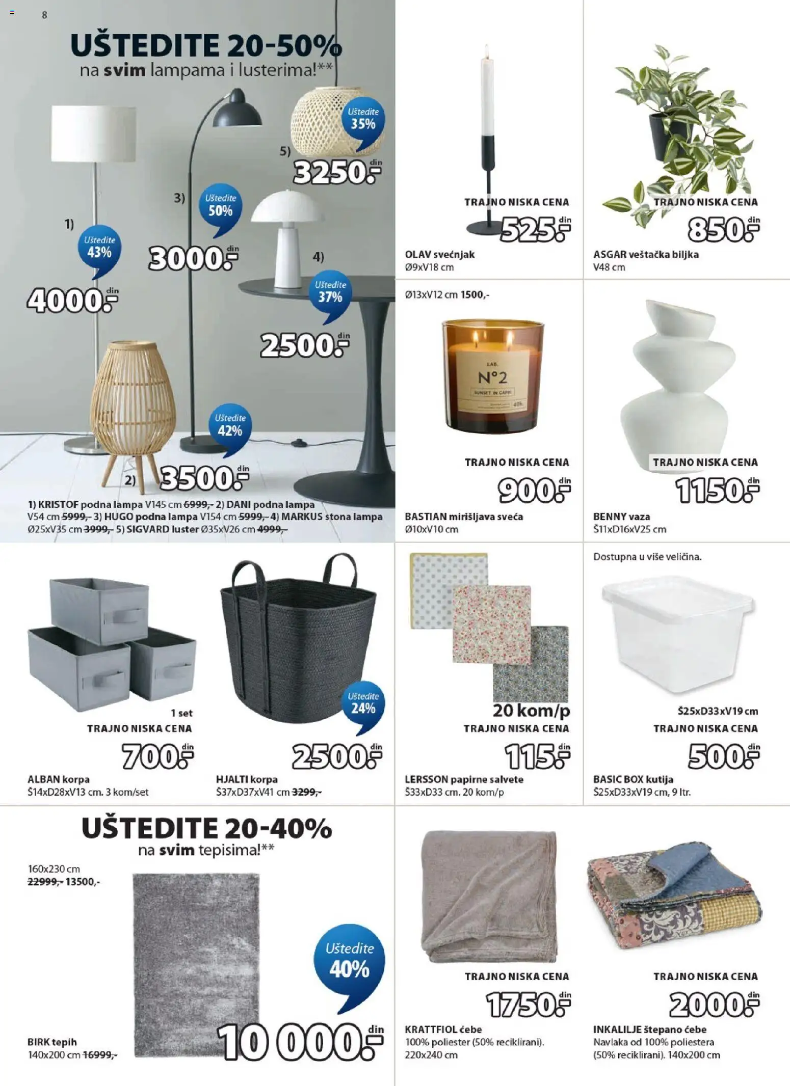 Jysk katalog - važi od 20.05.2026 | Strana: 8 | Proizvode: Ćebe, Korpa, Tepih, Podna lampa