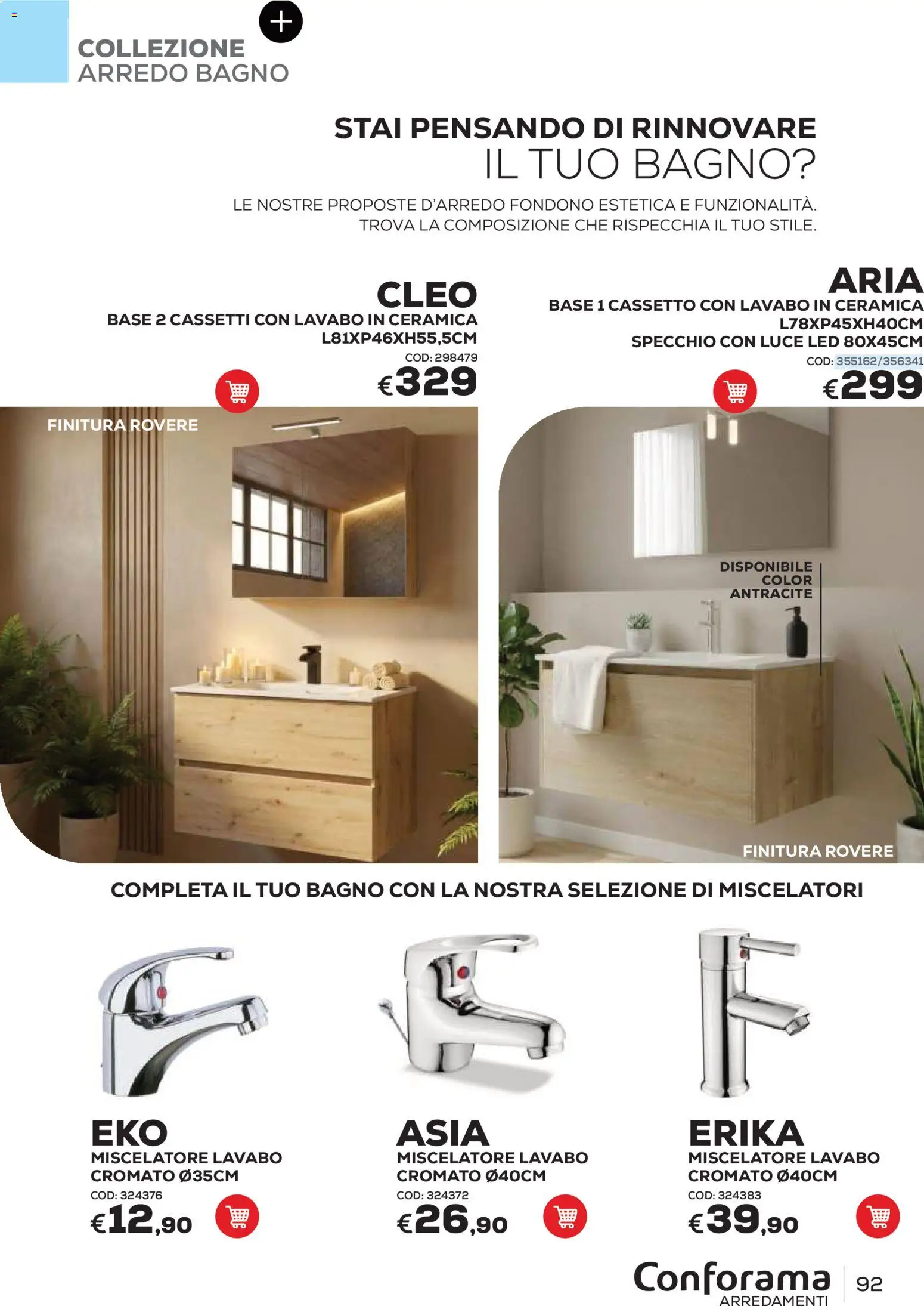 Volantino Conforama del 22/06/2026 | Pagina: 92 | Prodotti: Miscelatore, Bagno, Specchio, Luce LED
