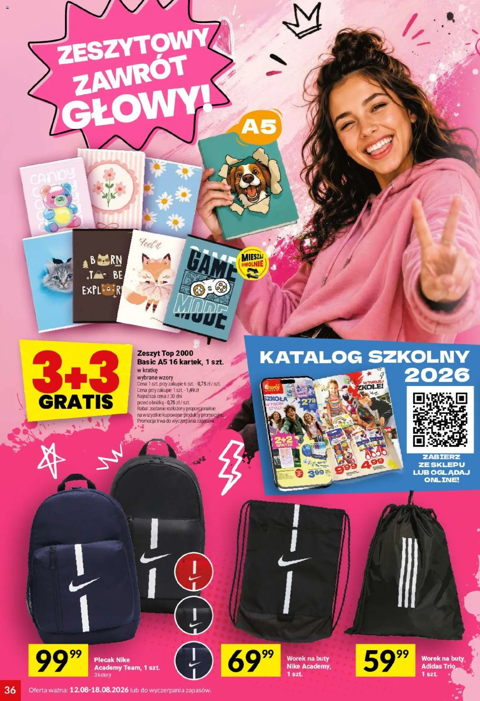 Twój Market gazetka od 12.08.2026 | Strona: 36 | Produkty: Top, Buty, Plecak, Zeszyt