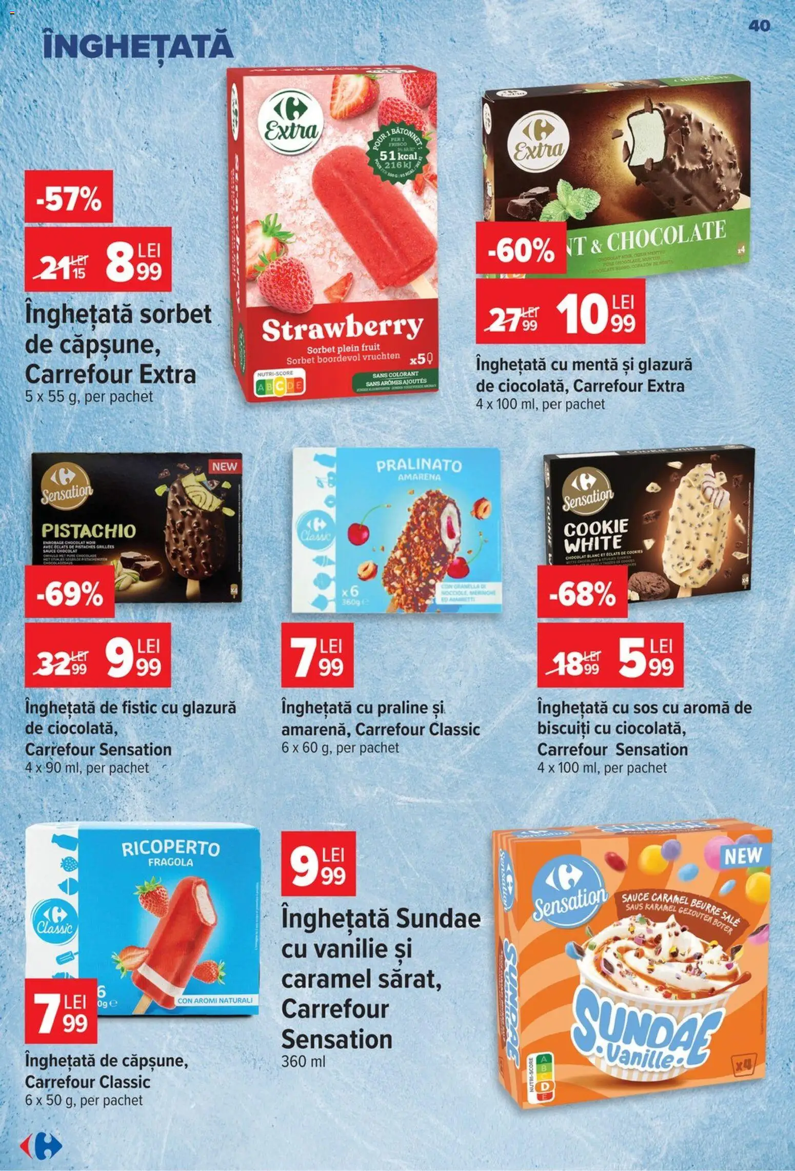 Noul catalog Carrefour – valabil de la 19.08.2026 | Pagină: 40 | Produse: Menta, Fistic, Biscuiți, Sos