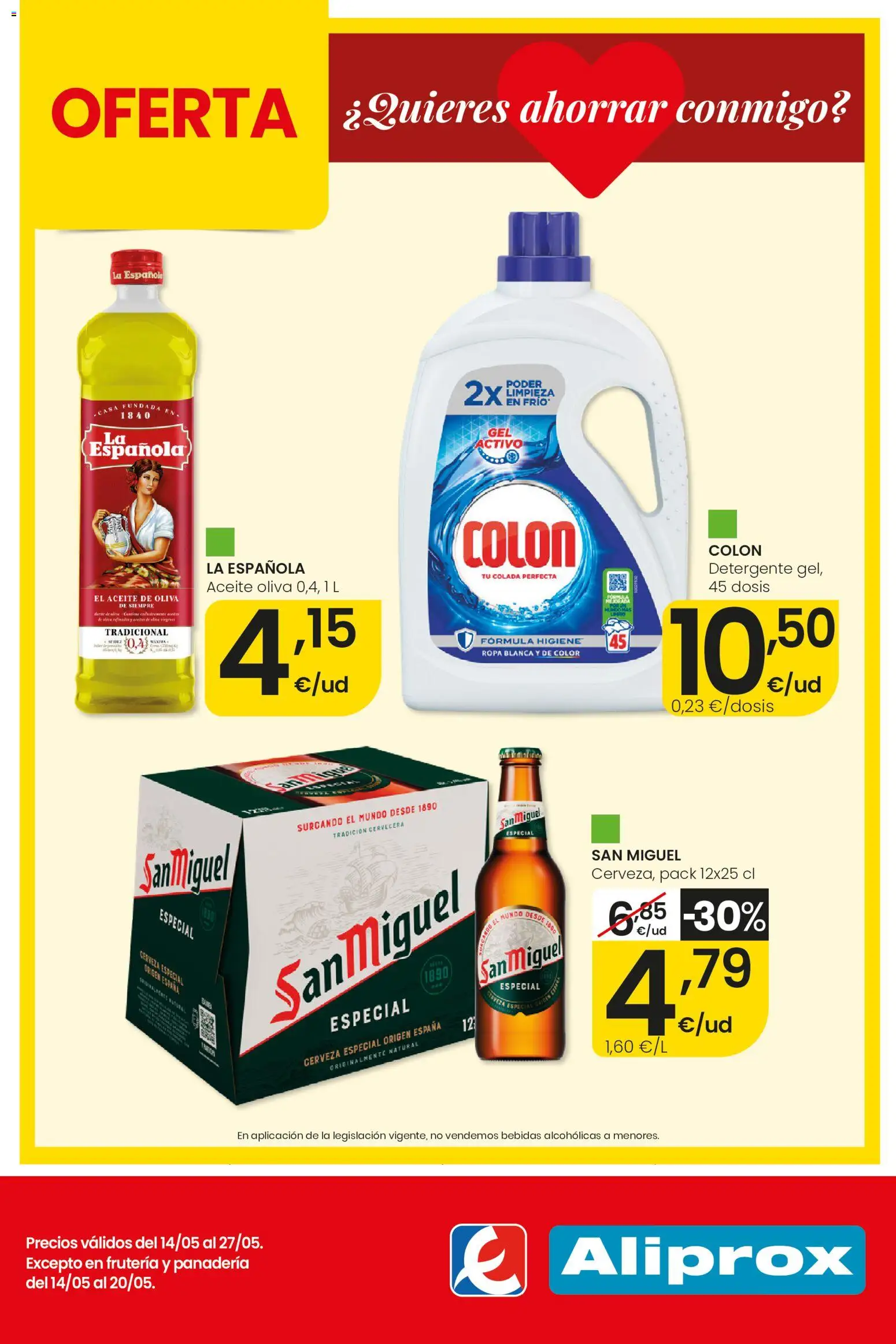 Eroski Quieres ahorrar conmigo Aliprox │ válido desde el 14.05.2026 | Página: 1 | Productos: Detergente, Aceite, Cerveza, Aceite de oliva