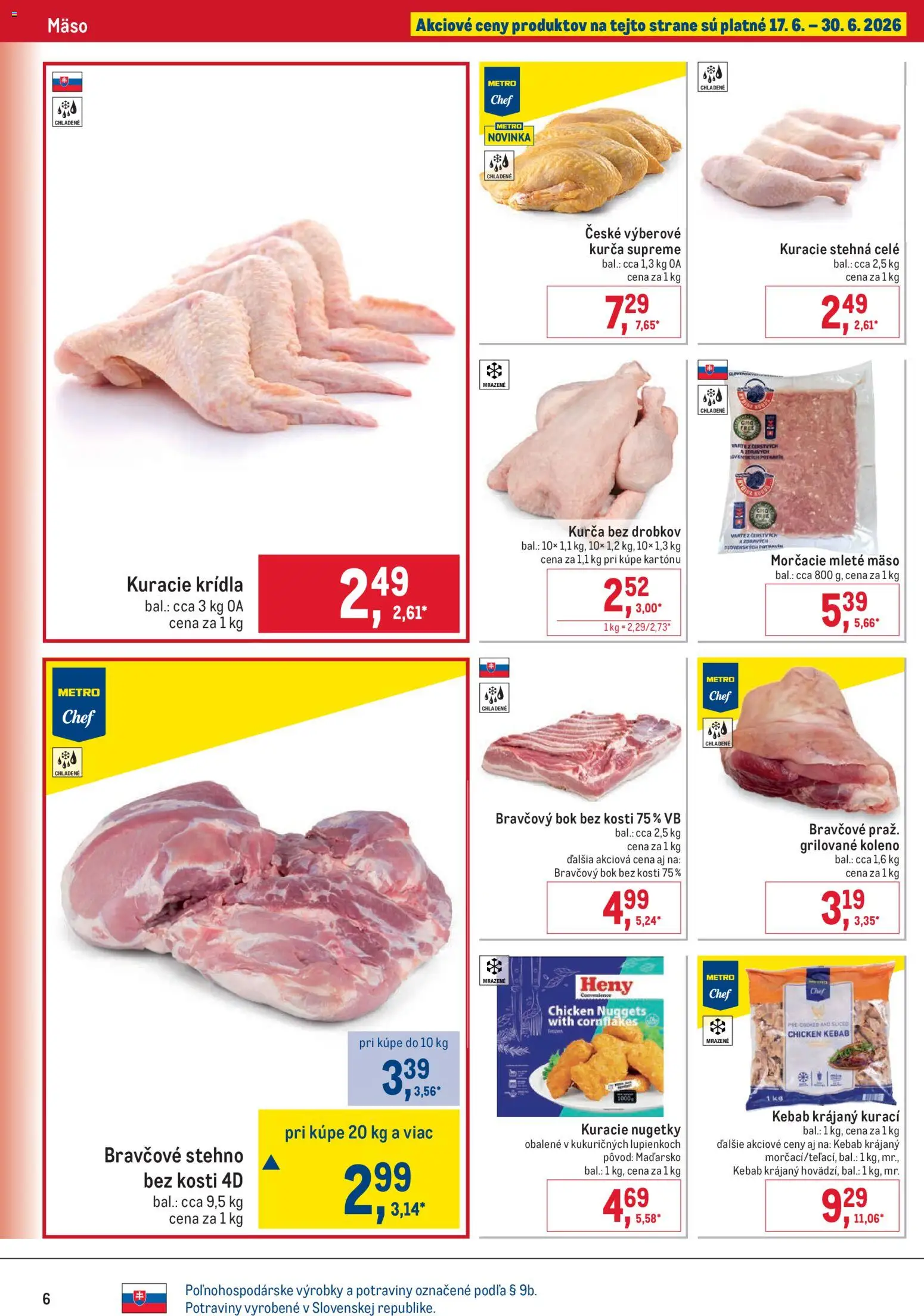 Nové Metro akcie – leták je platný od 17.06.2026 | Strana: 6 | Produkty: Bravčové stehno, Kuracie stehná, Kuracie krídla, Kurča