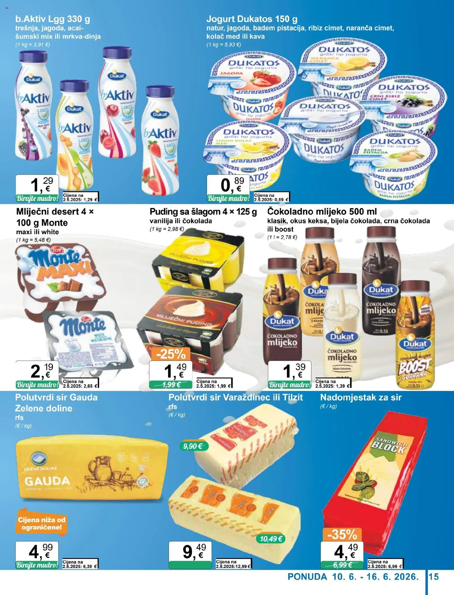 KTC katalog | vrijedi od 10.06.2026 | Stranica: 15 | Proizvodi: Sir, Jogurt, Čokolada, Puding
