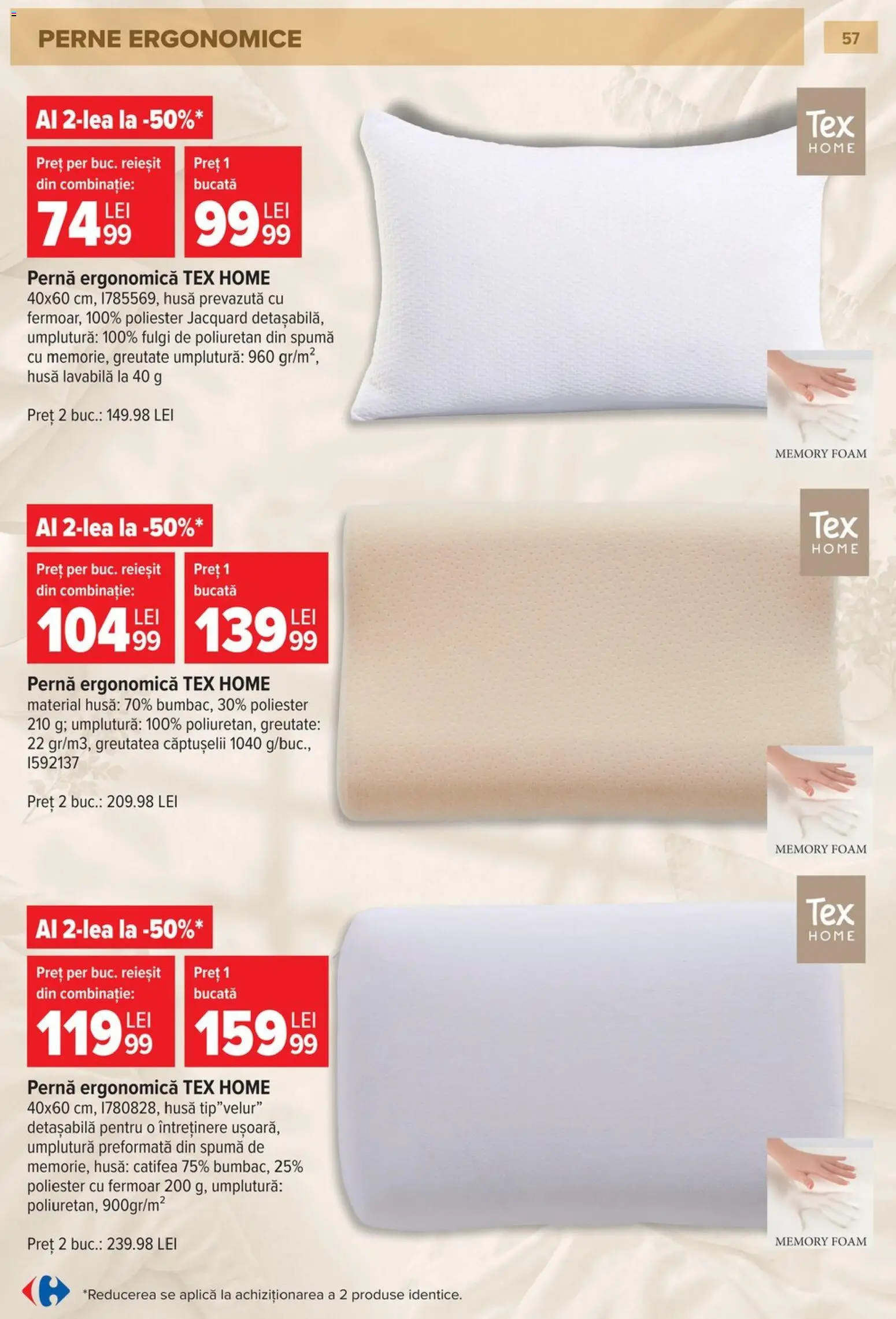 Noul catalog Carrefour – valabil de la 23.09.2026 | Pagină: 57 | Produse: Perne, Lavabila, Fulgi, Tex