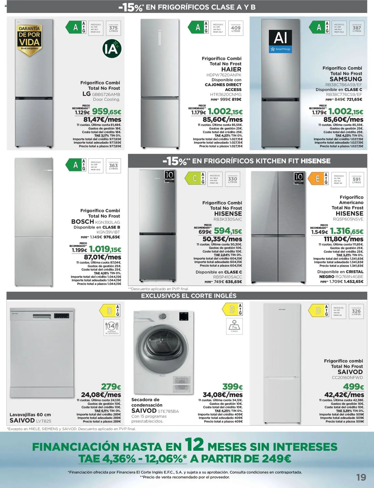 El Corte Inglés Los Tecnoprecios │ válido desde el 05/10/2026 | Página: 19 | Productos: Secadora, Lavavajillas, Combi