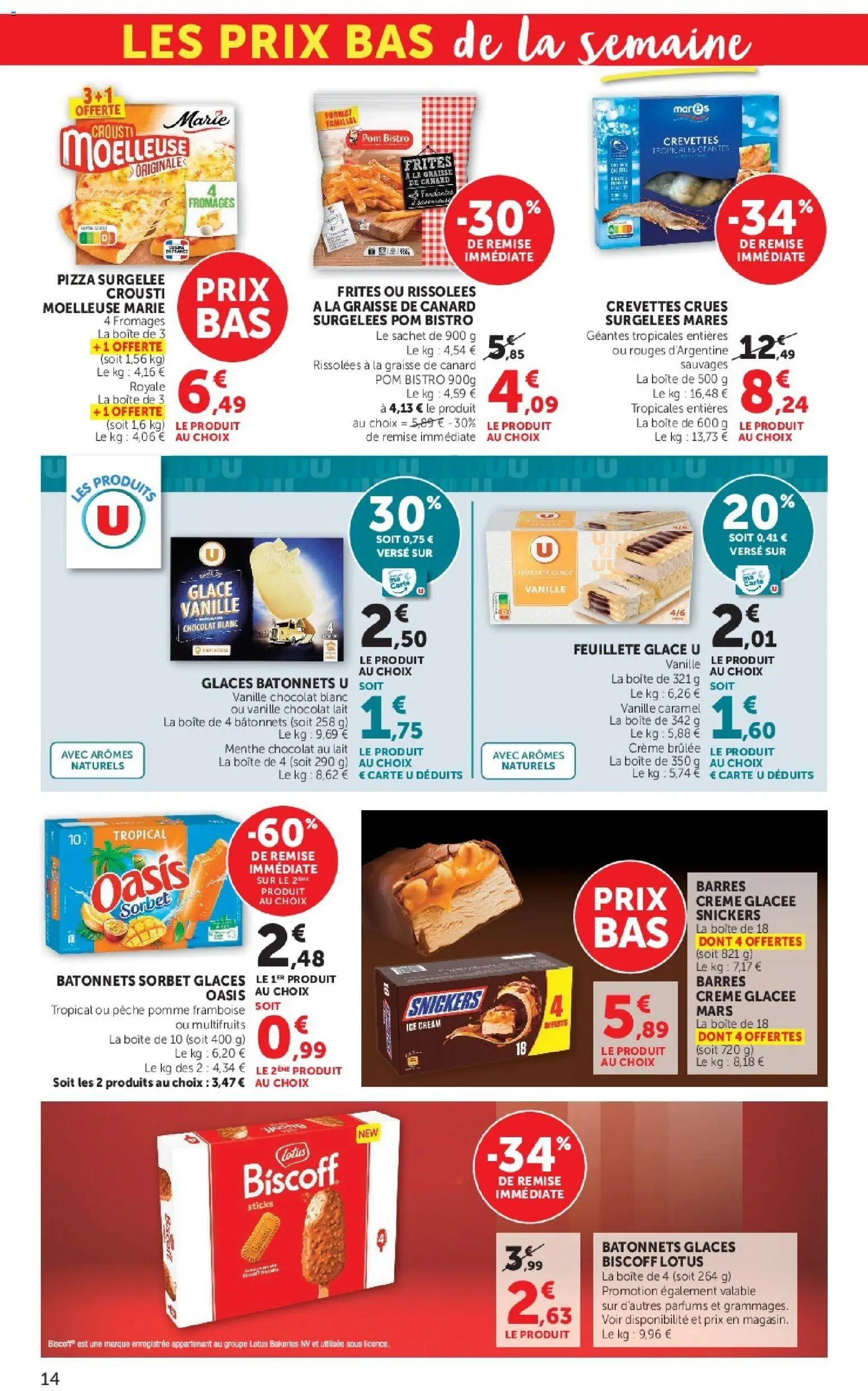 {H1} | Page: 14 | Produits: Frites, Crevettes, Chocolat, Crème