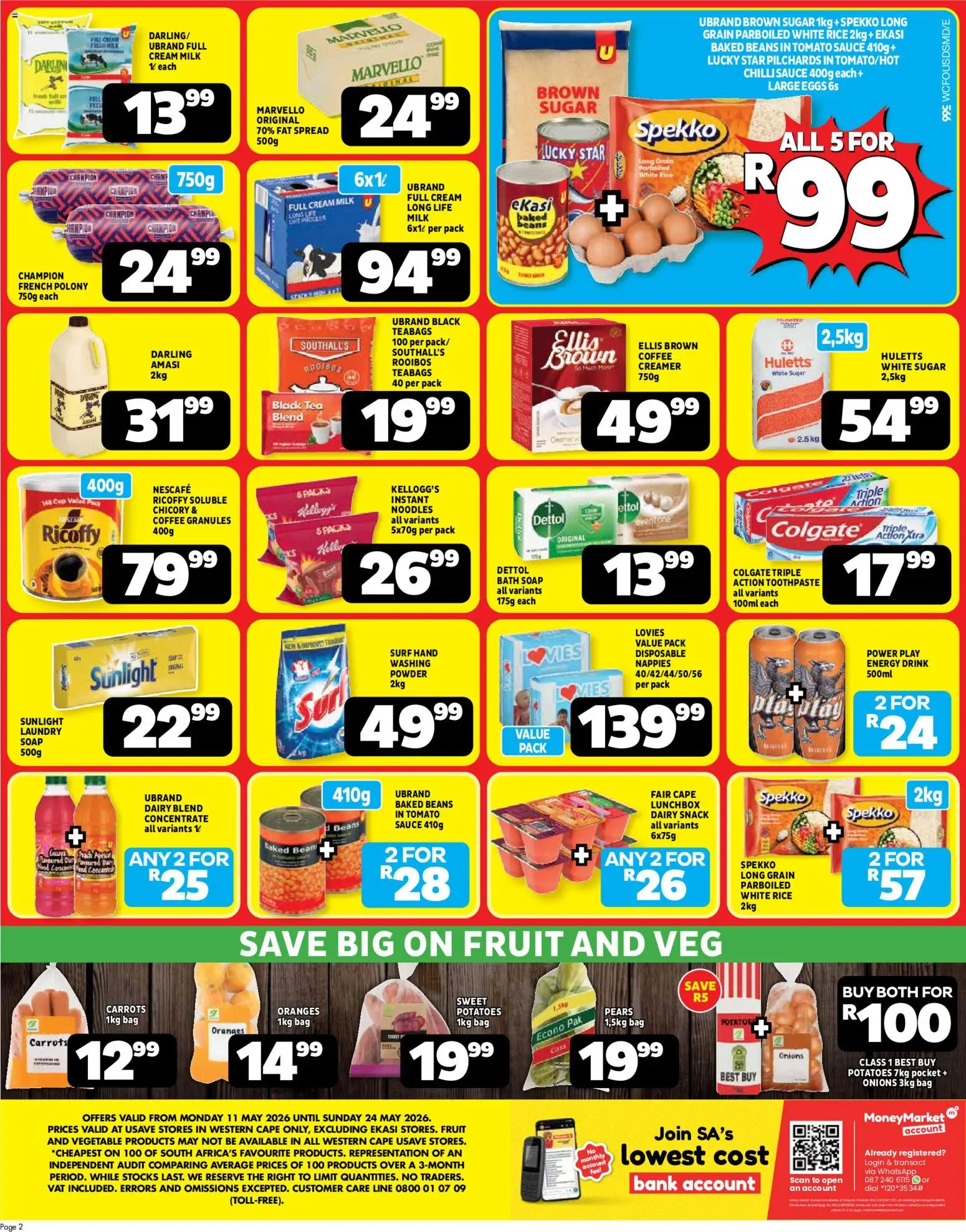 New Usave catalogue – valid from 11.05.2026 | Page: 2 | Products: Polony, Oranges, Onions, Dairy blend