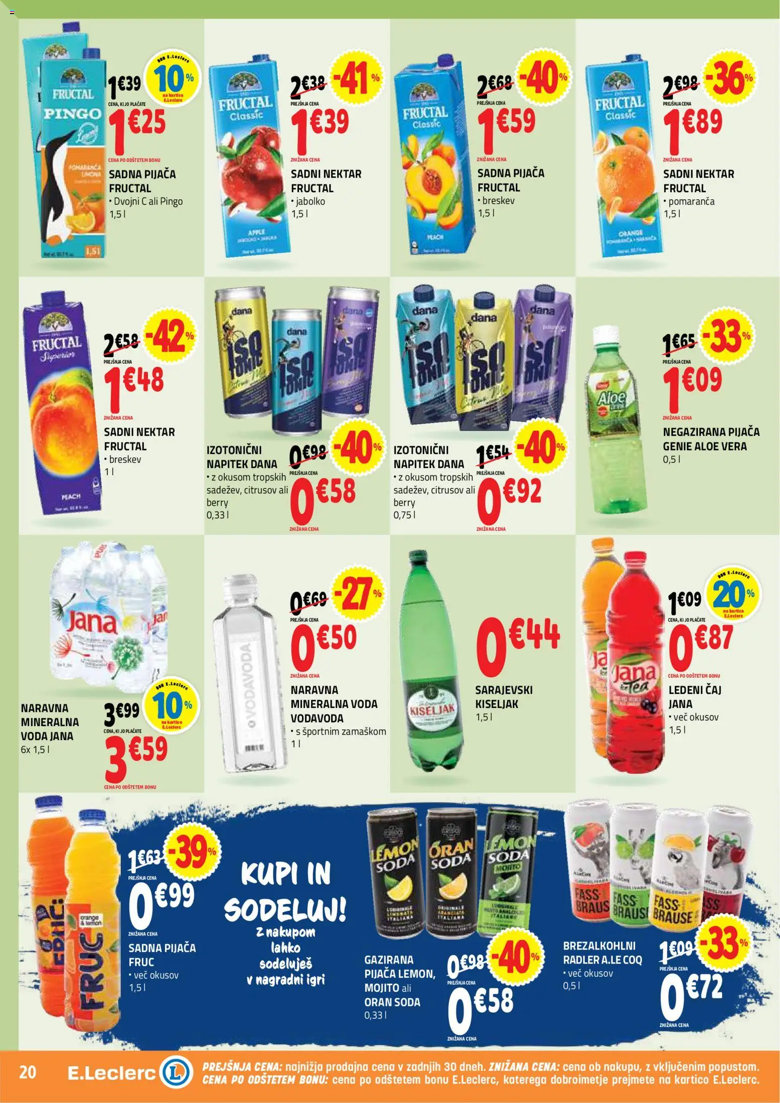 Novi E.leclerc katalog ponudbe – veljaven od 02.09.2026 | Stran: 20 | Izdelki: Aloe Vera, Ledeni čaj, Radler, Mineralna voda