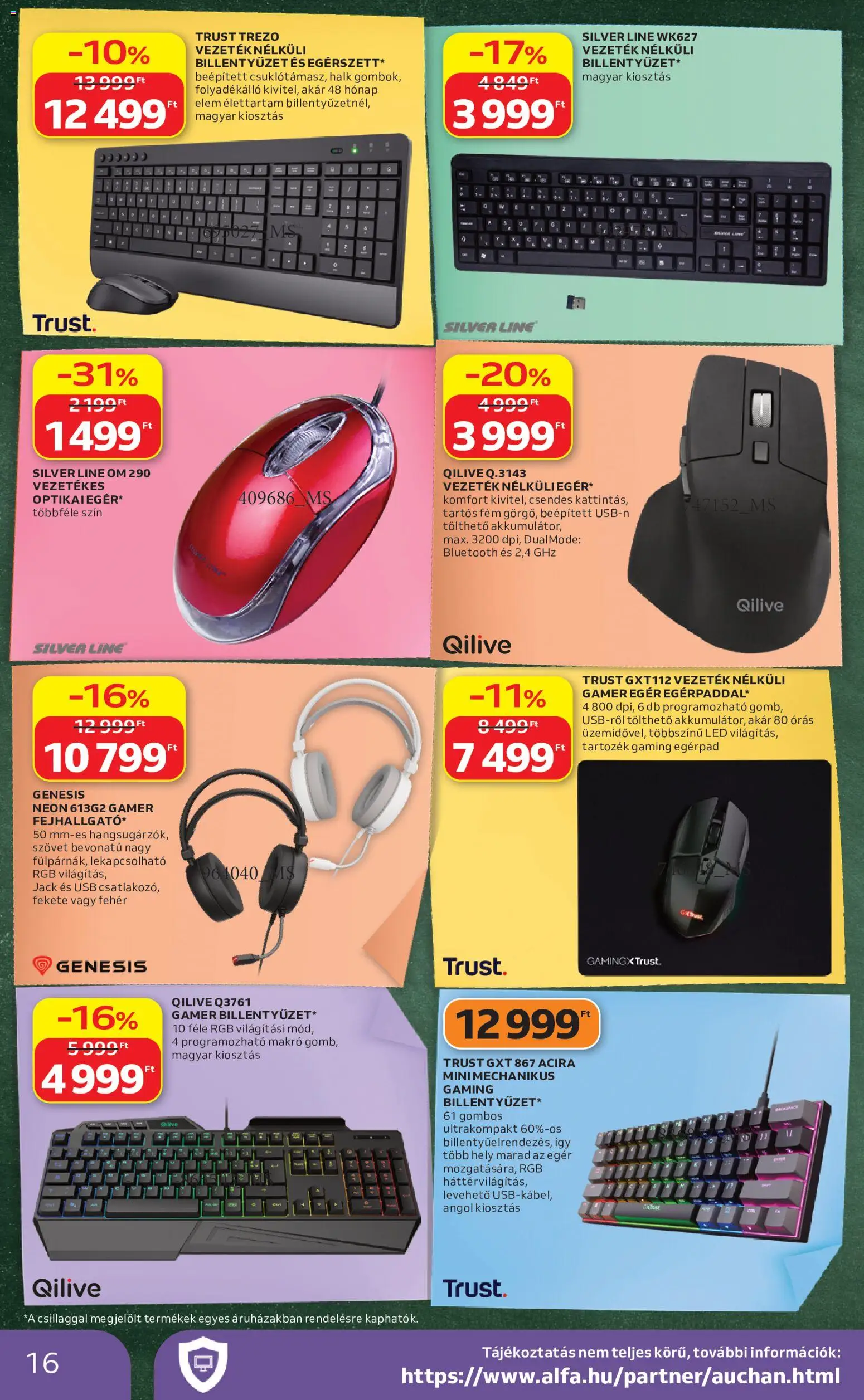Auchan akciós ujság - amely érvényes a következő dátumtól: 2026.07.23. | Oldal: 16 | Termékek: Egér, Billentyűzet, USB, Headset