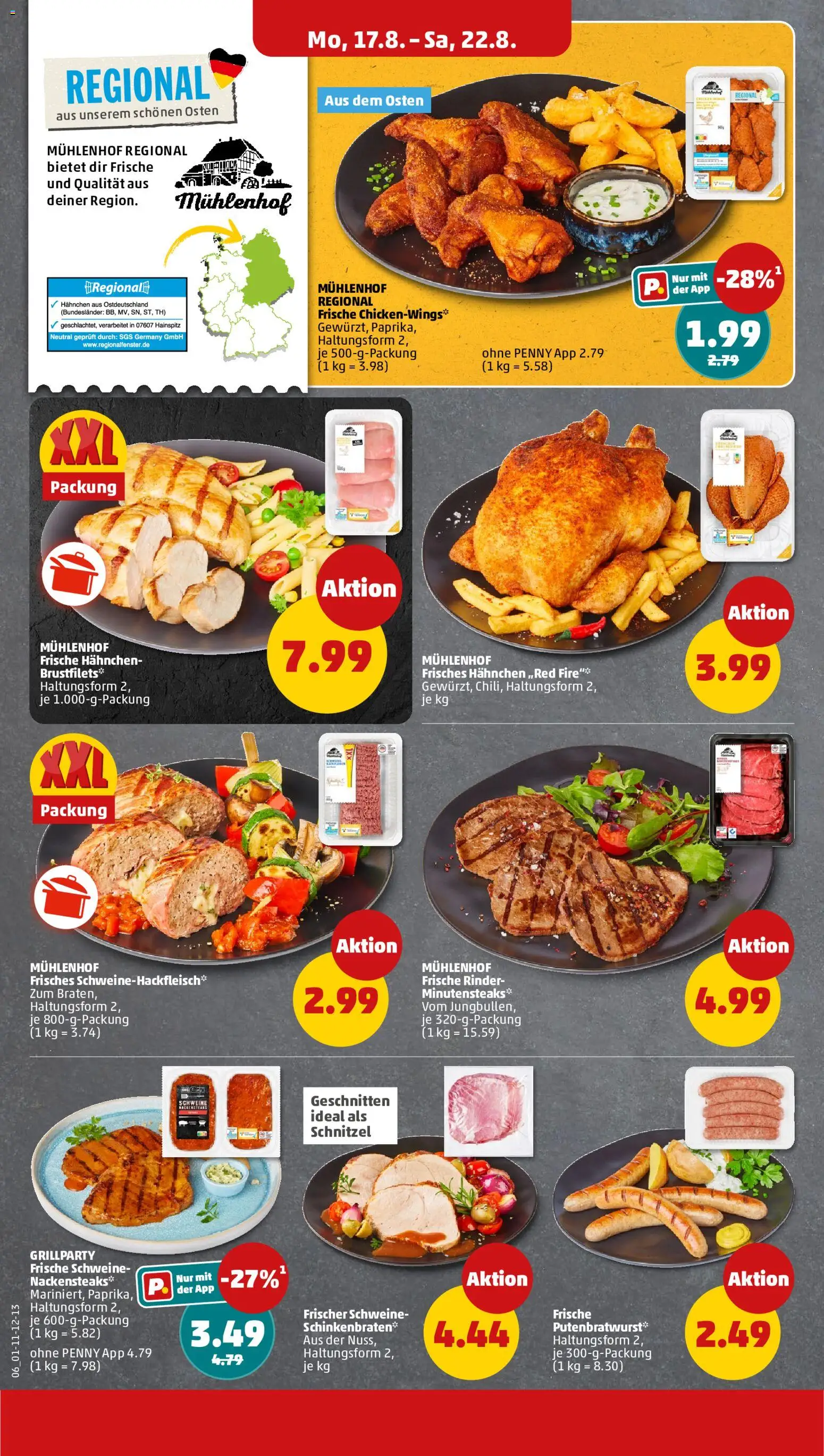 Penny Prospekt – gültig ab 17.08.2026 | Seite: 12 | Produkte: Nackensteaks, Hahnchen, Bratwurst, Schnitzel