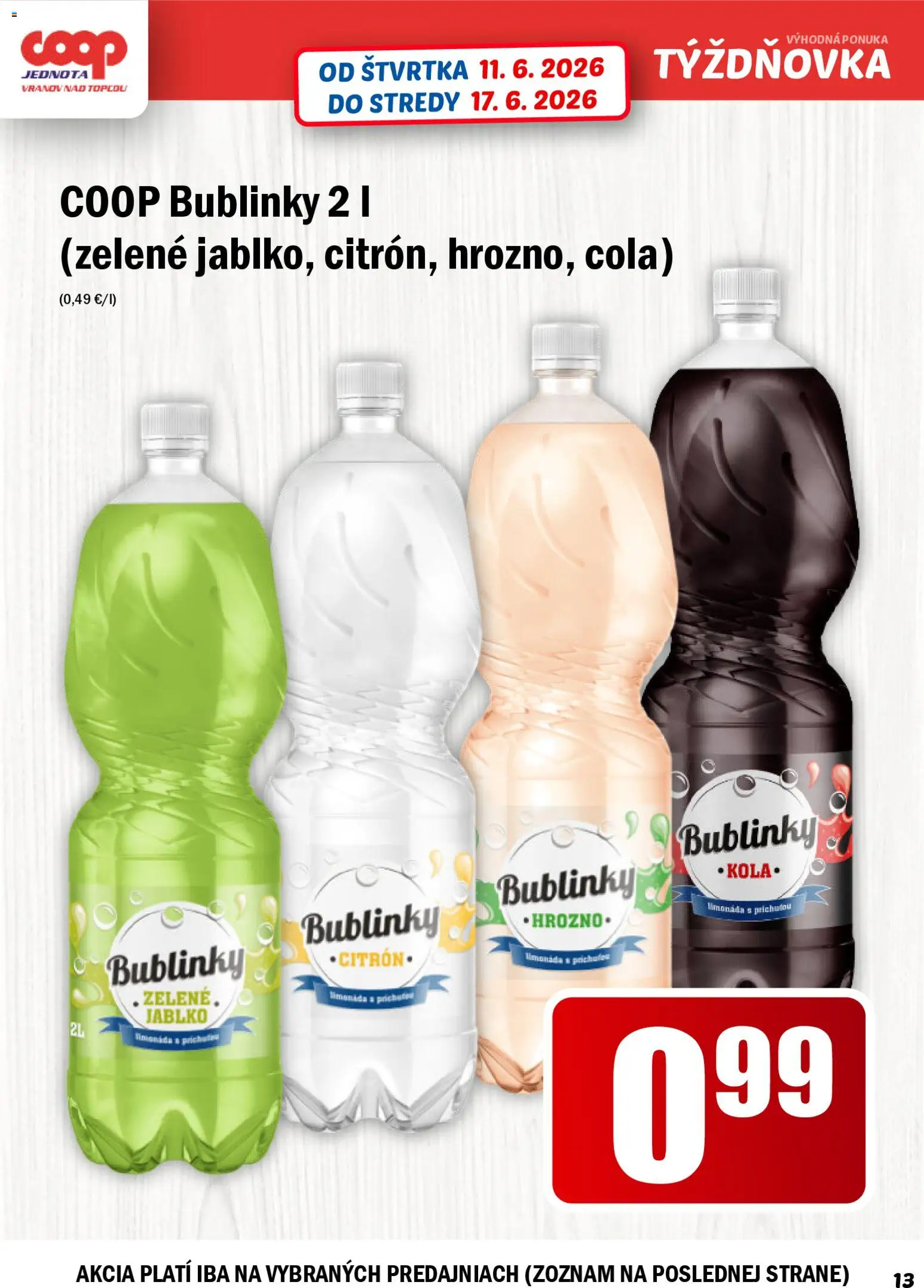 Nové COOP Jednota akcie – leták je platný od 11.06.2026 | Strana: 13 | Produkty: Cola